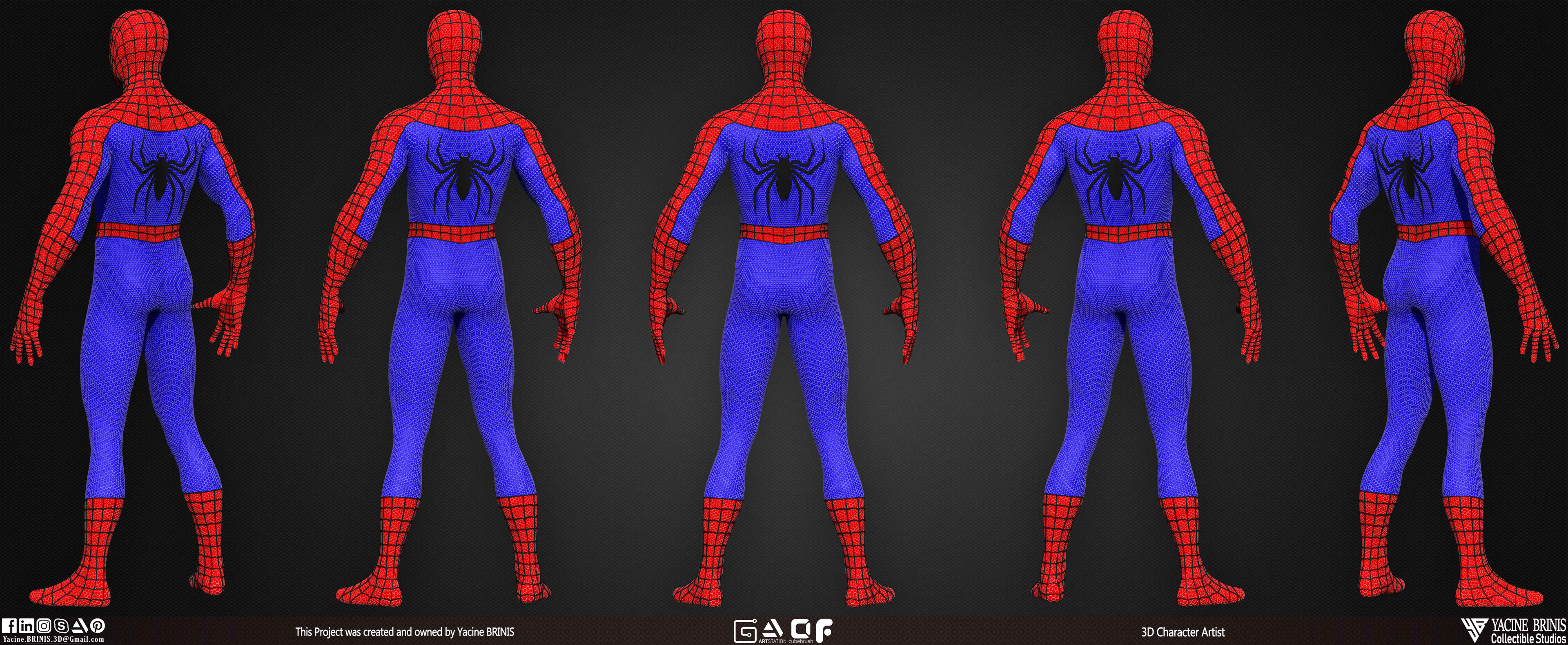 Spiderman Basemesh 3D Model sculpted by Yacine BRINIS 005