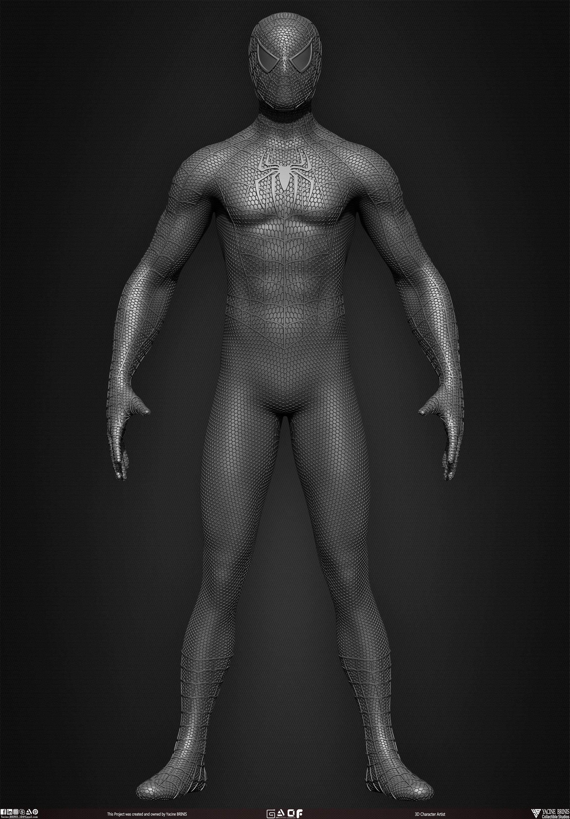 Spiderman Basemesh 3D Model sculpted by Yacine BRINIS 012