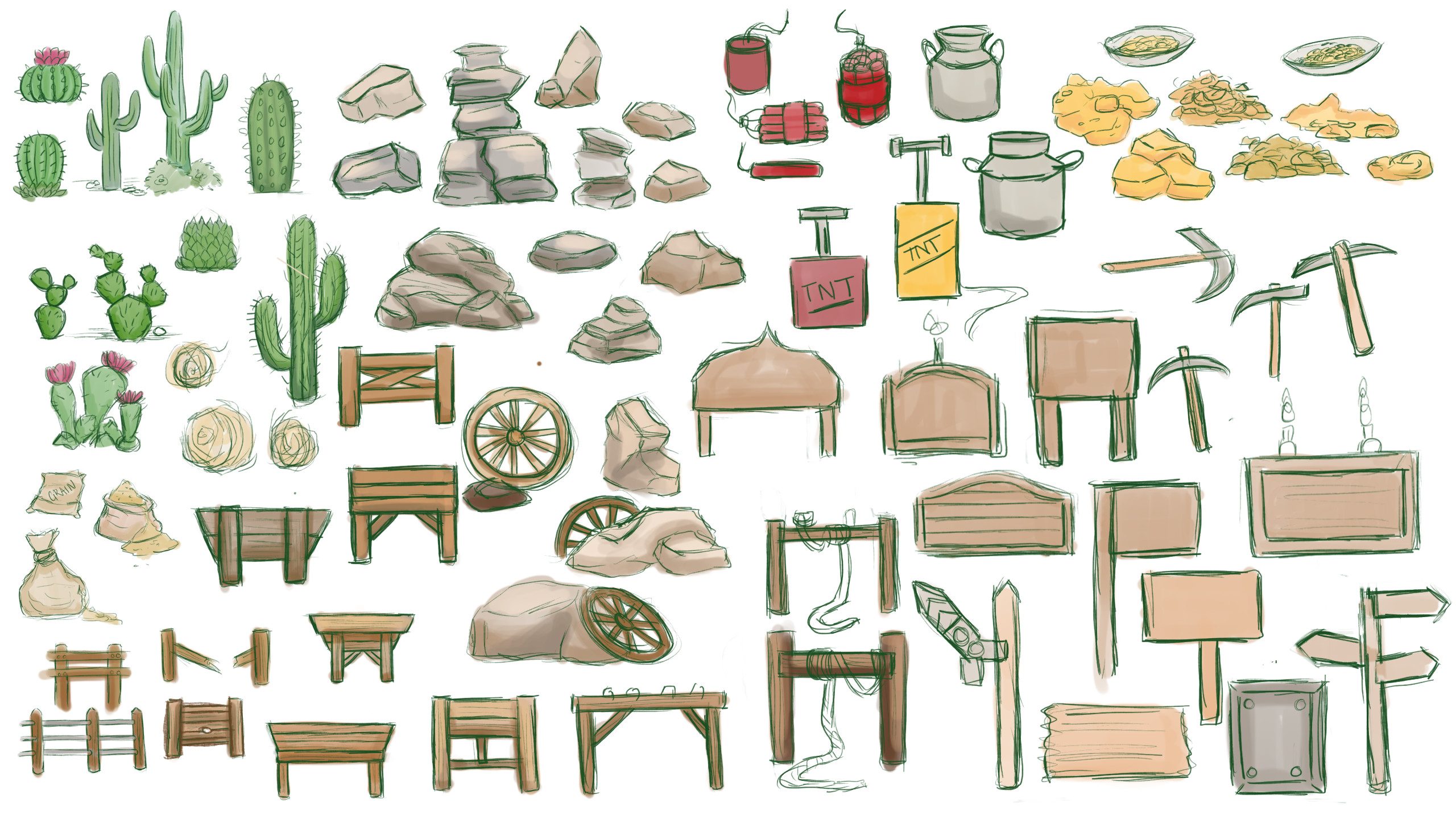 Further ideation for the assets! I got so carried away I needed this second whole sheet, haha