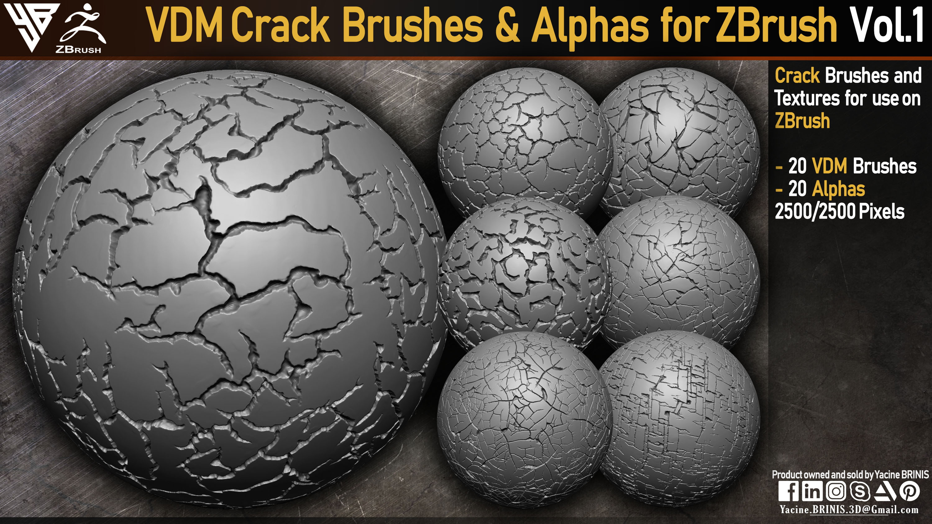 20 VDM Crack Brushes and Alphas for ZBrush (By Yacine BRINIS) Vol1 Set 001