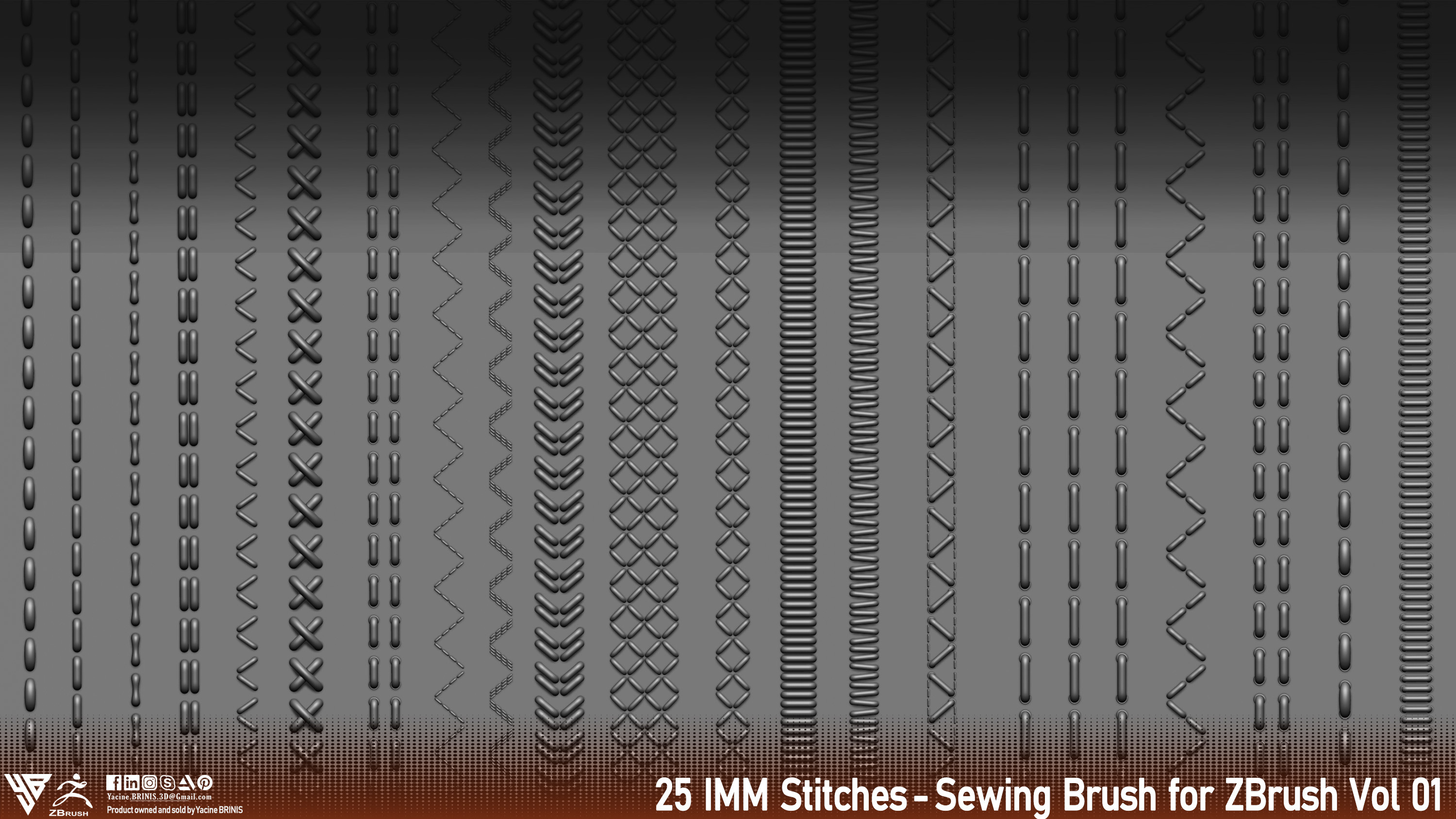 25 IMM Stitches-Sewing Brush for ZBrush Vol 01 By Yacine BRINIS Set 002