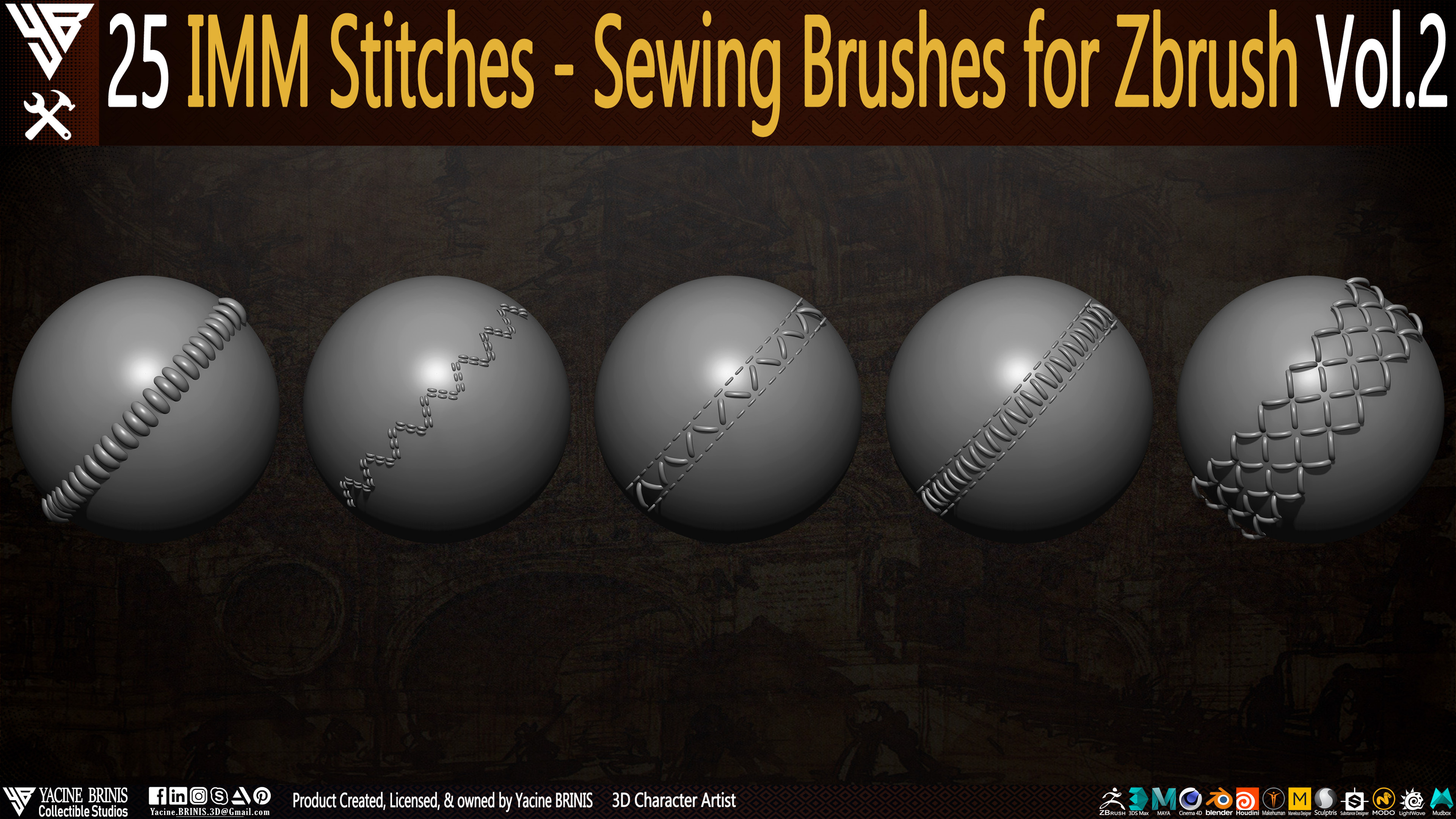 25 Stitches sewing Brushes for ZBrush Vol 2 Set 05