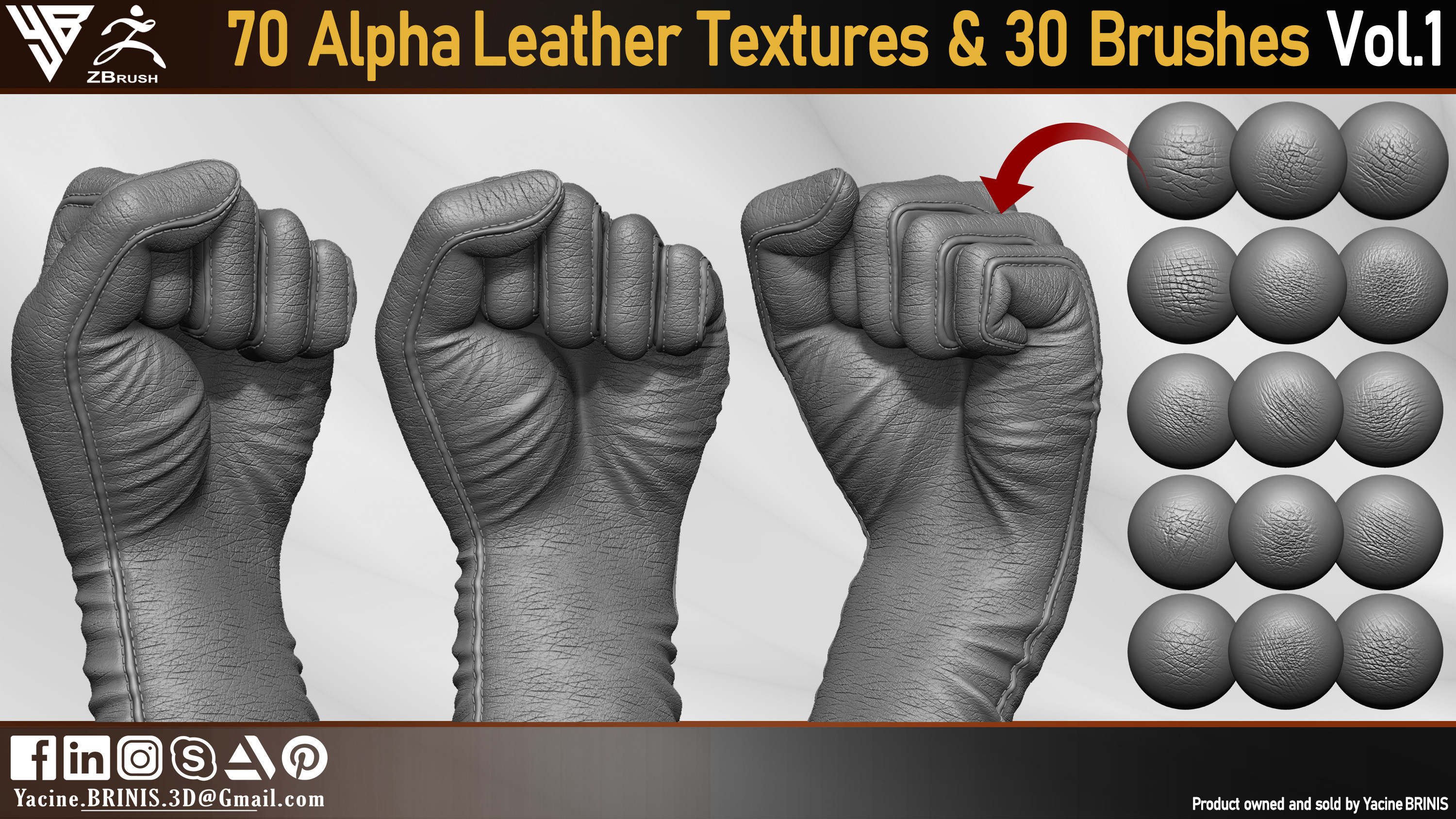 Leather textures pack (Alphas and Brushes) Vol 01 (By Yacine BRINIS) Set 13