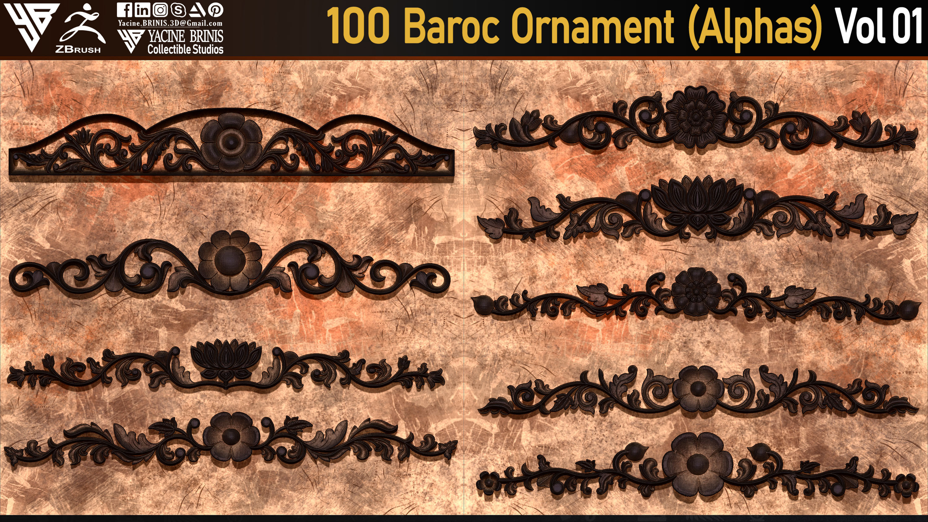 Baroc Ornament Alpha textures sculpted by Yacine BRINIS 03