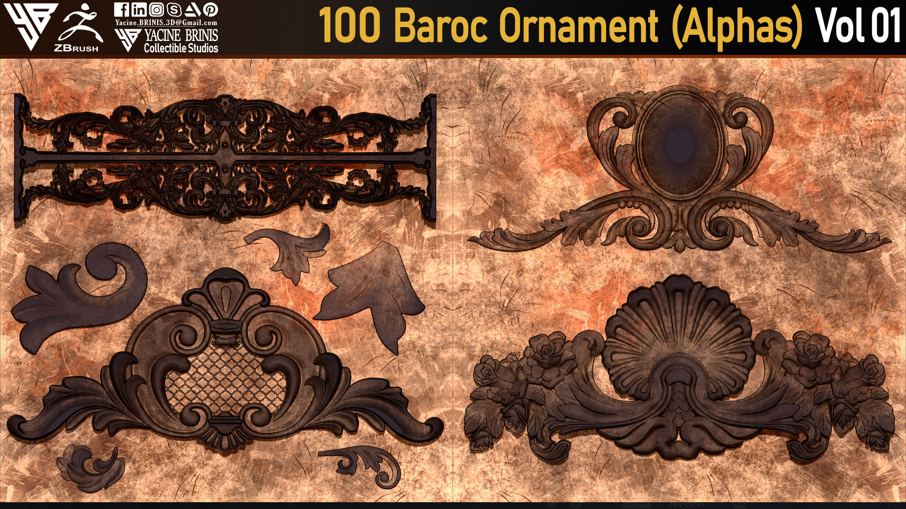 Baroc Ornament Alpha textures sculpted by Yacine BRINIS 04