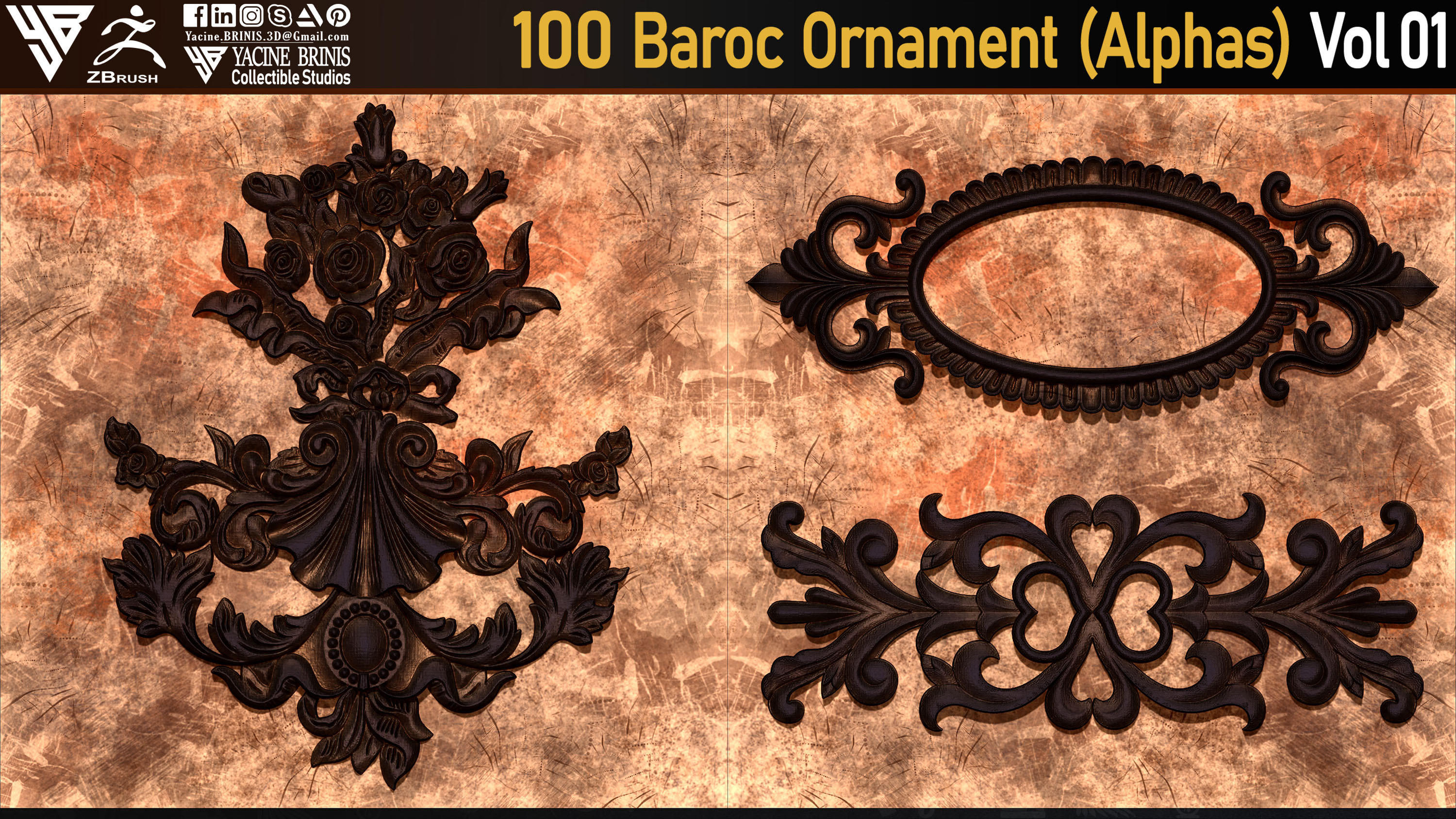 Baroc Ornament Alpha textures sculpted by Yacine BRINIS 10