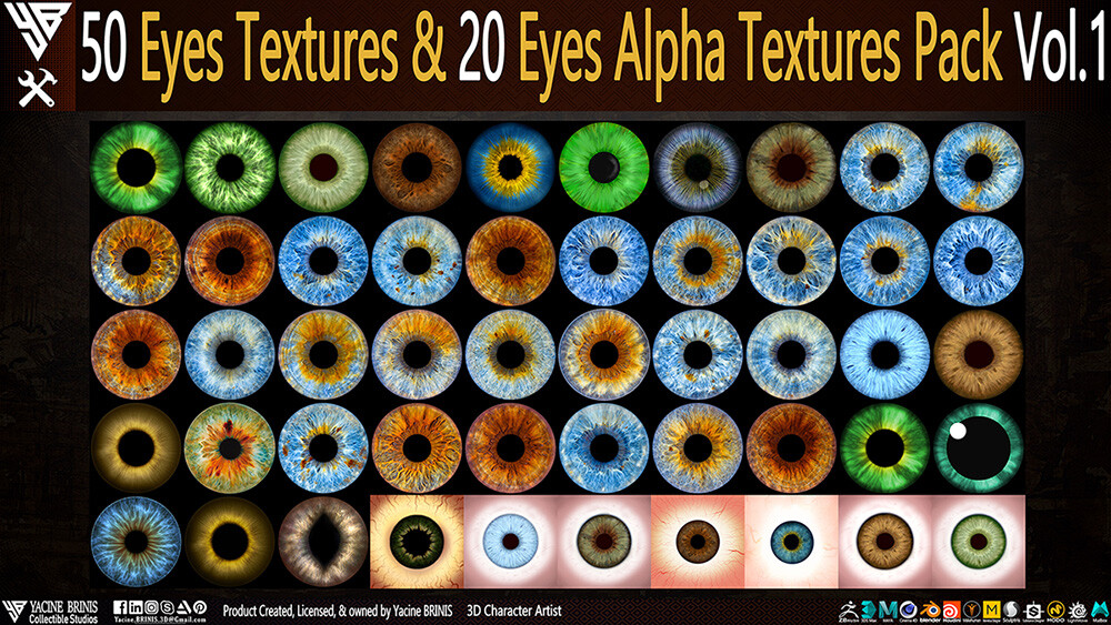 50 Eyes Textures and 20 Eyes Alpha Textures Pack Vol 01 sculpted by Yacine BRINIS Set 08