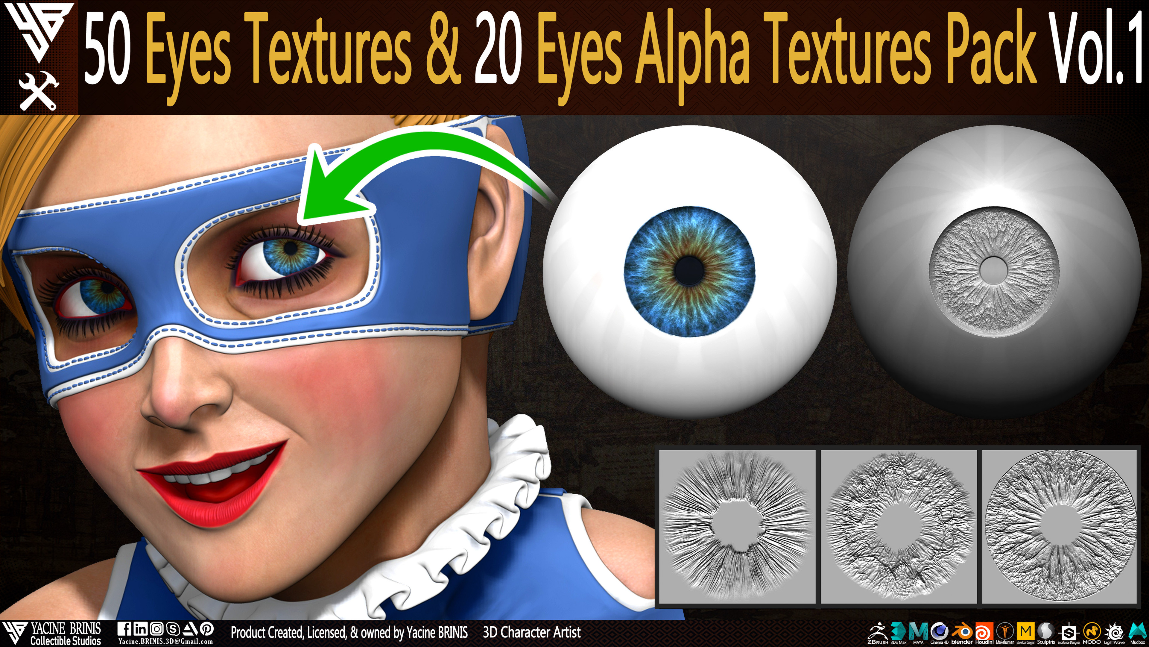 50 Eyes Textures and 20 Eyes Alpha Textures Pack Vol 01 sculpted by Yacine BRINIS Set 09