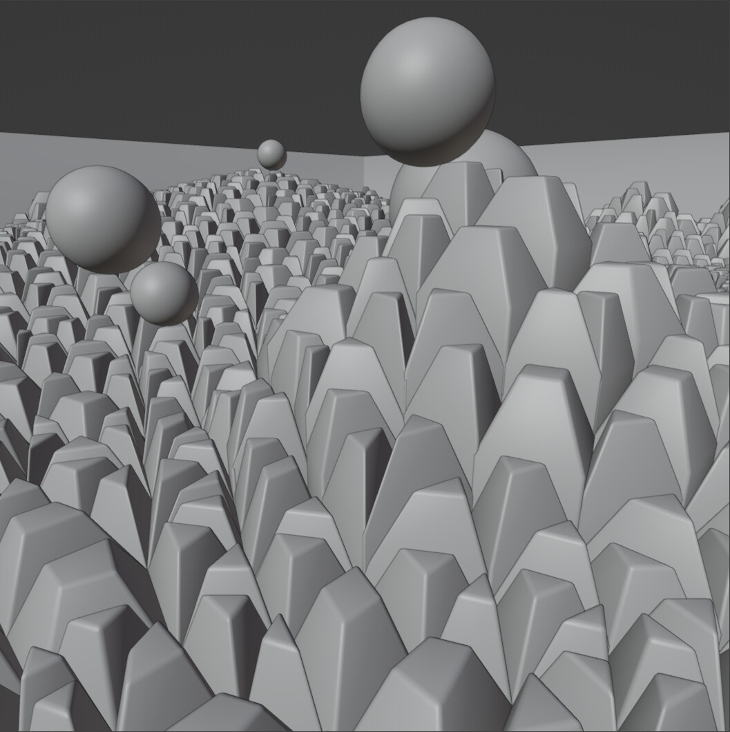 Clay rendering of my original 3D Scene made in Blender.