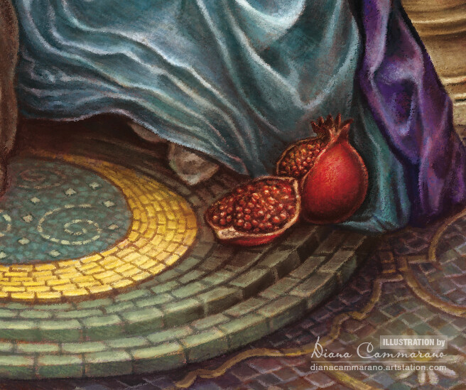detail of pavement and pomegranate