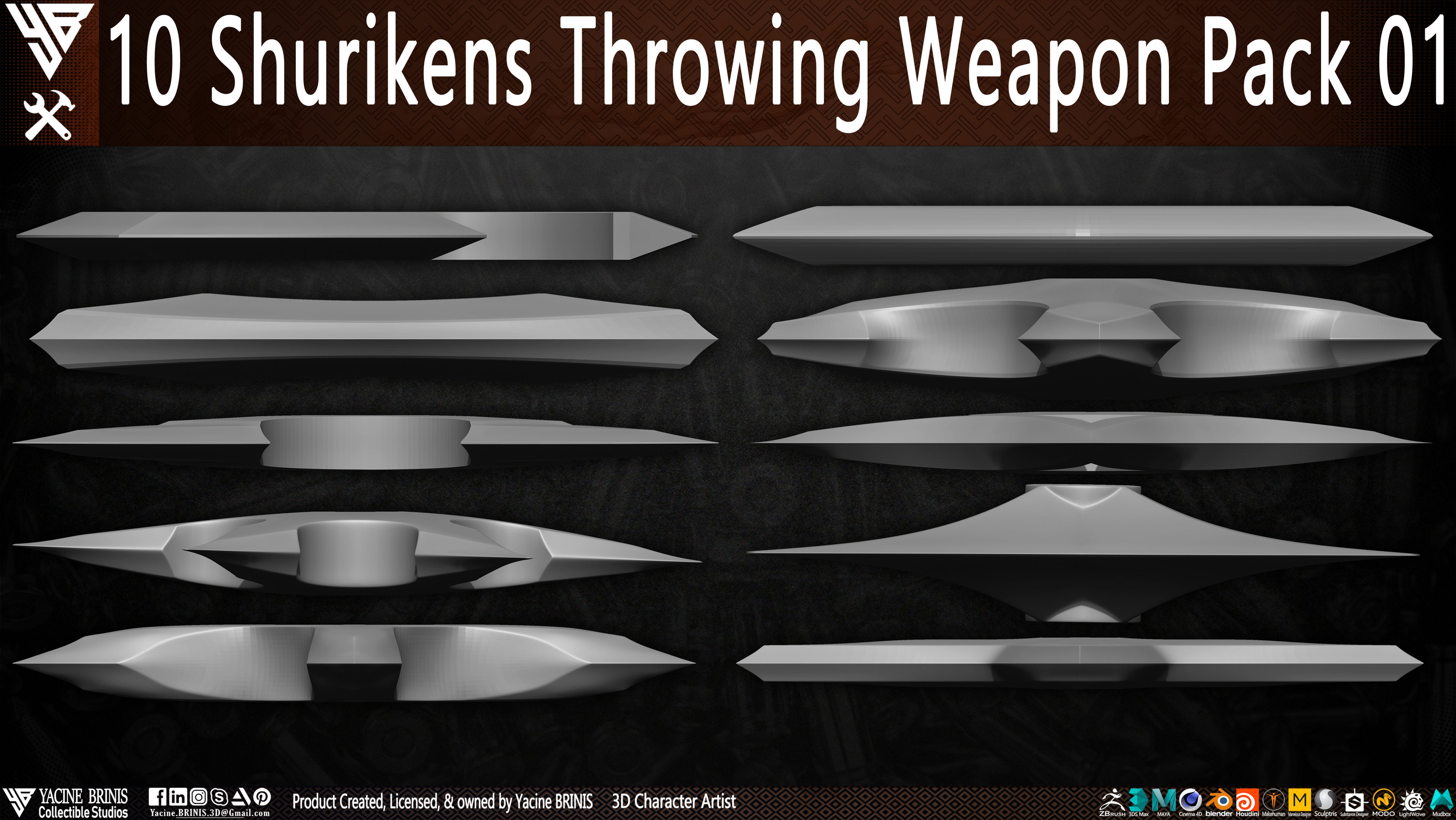 10 Shurikens Throwing Weapon Pack 01 sculpted by Yacine BRINIS Set 03