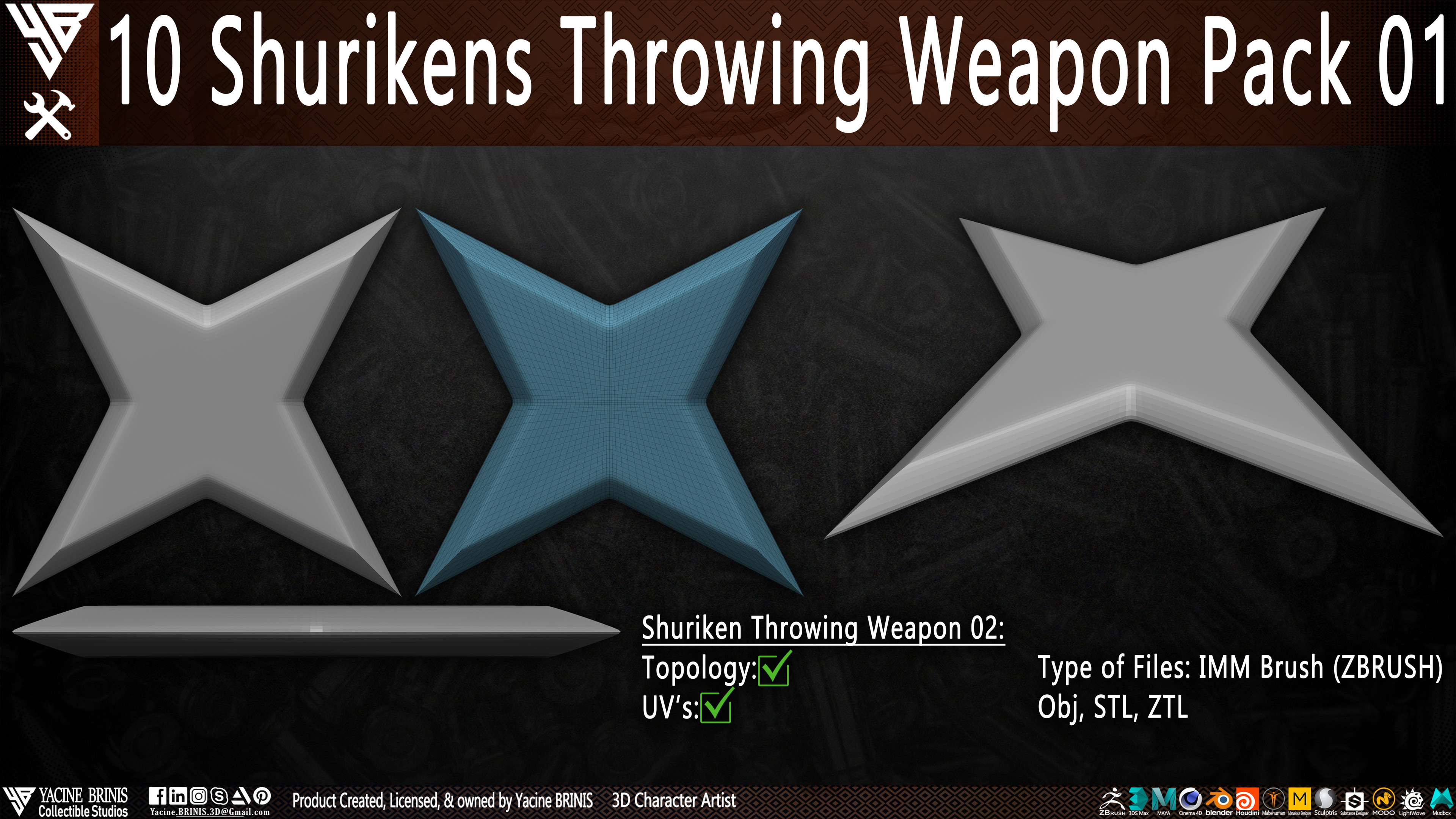 10 Shurikens Throwing Weapon Pack 01 sculpted by Yacine BRINIS Set 06