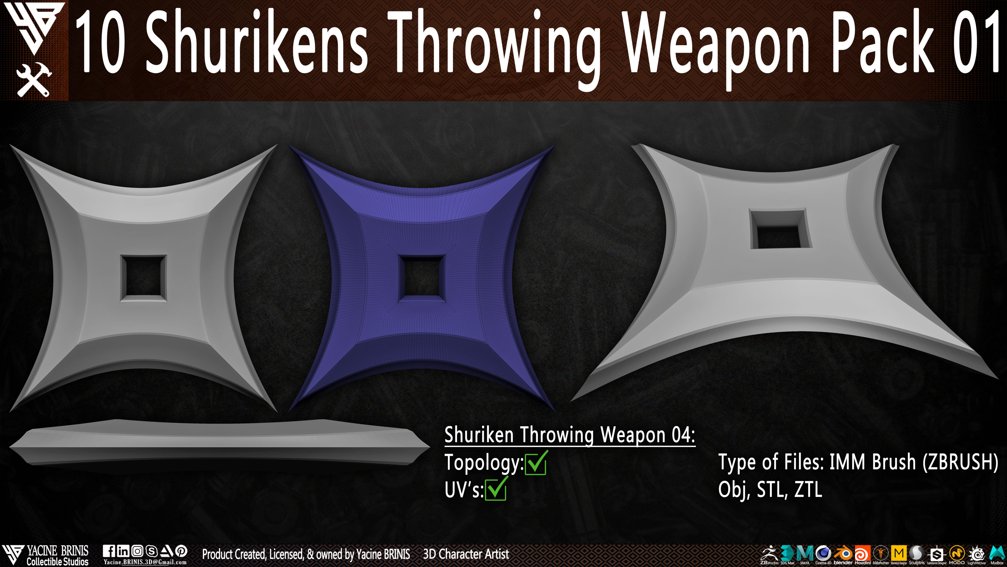 10 Shurikens Throwing Weapon Pack 01 sculpted by Yacine BRINIS Set 08