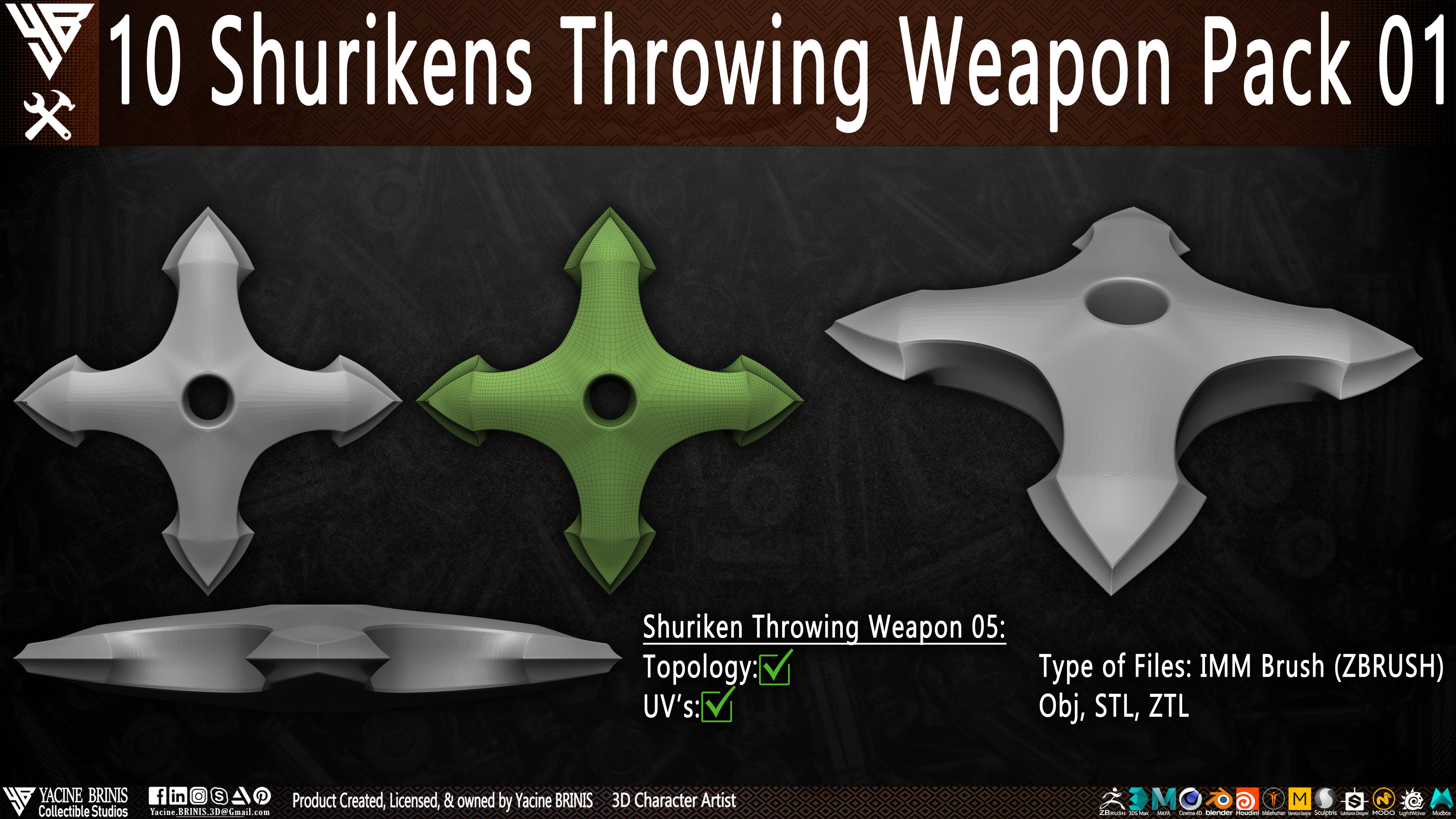 10 Shurikens Throwing Weapon Pack 01 sculpted by Yacine BRINIS Set 09