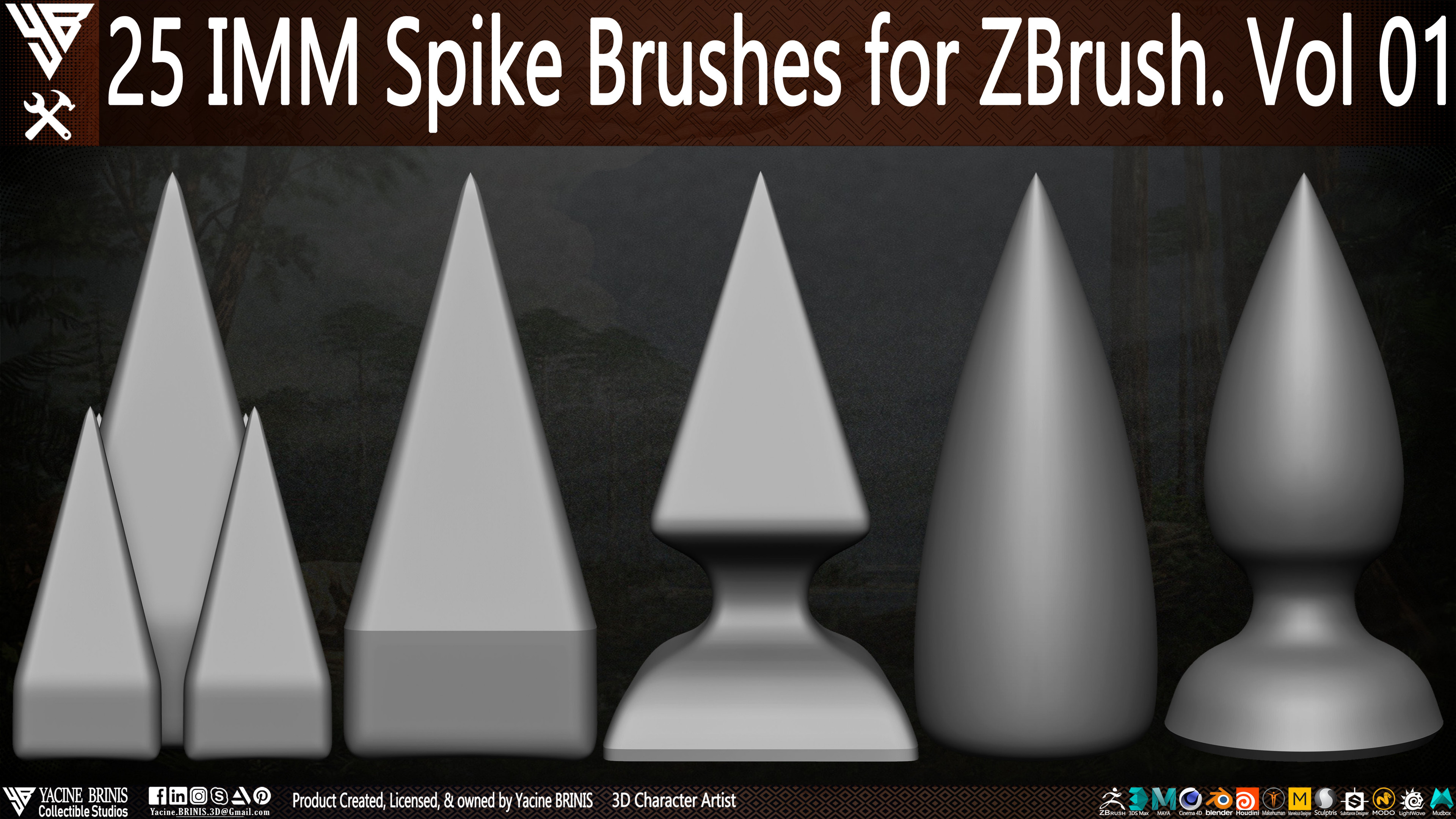 25 imm Spike Brushes for ZBrush By Yacine BRINIS Vol 01 Set 002