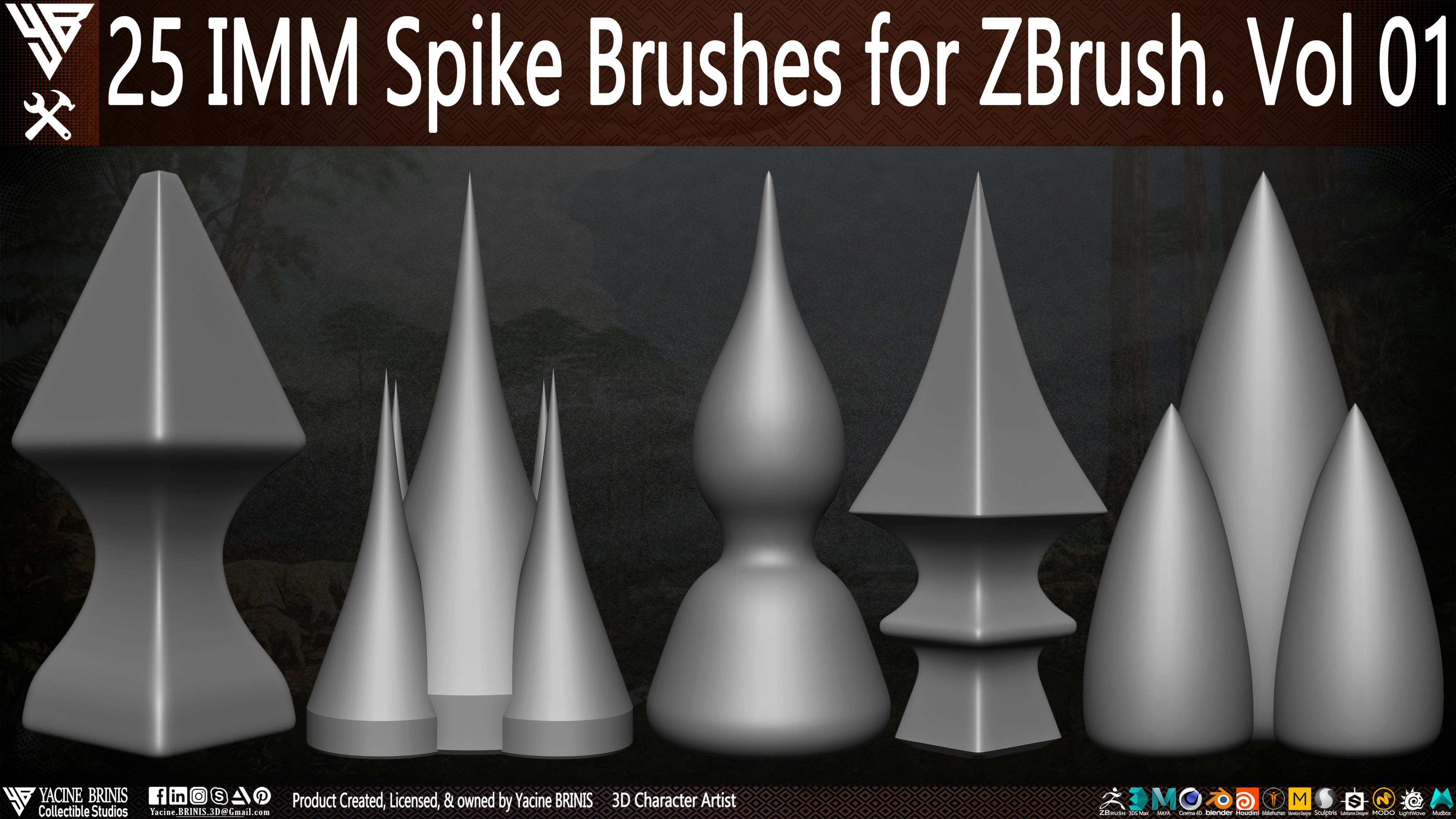 25 imm Spike Brushes for ZBrush By Yacine BRINIS Vol 01 Set 003