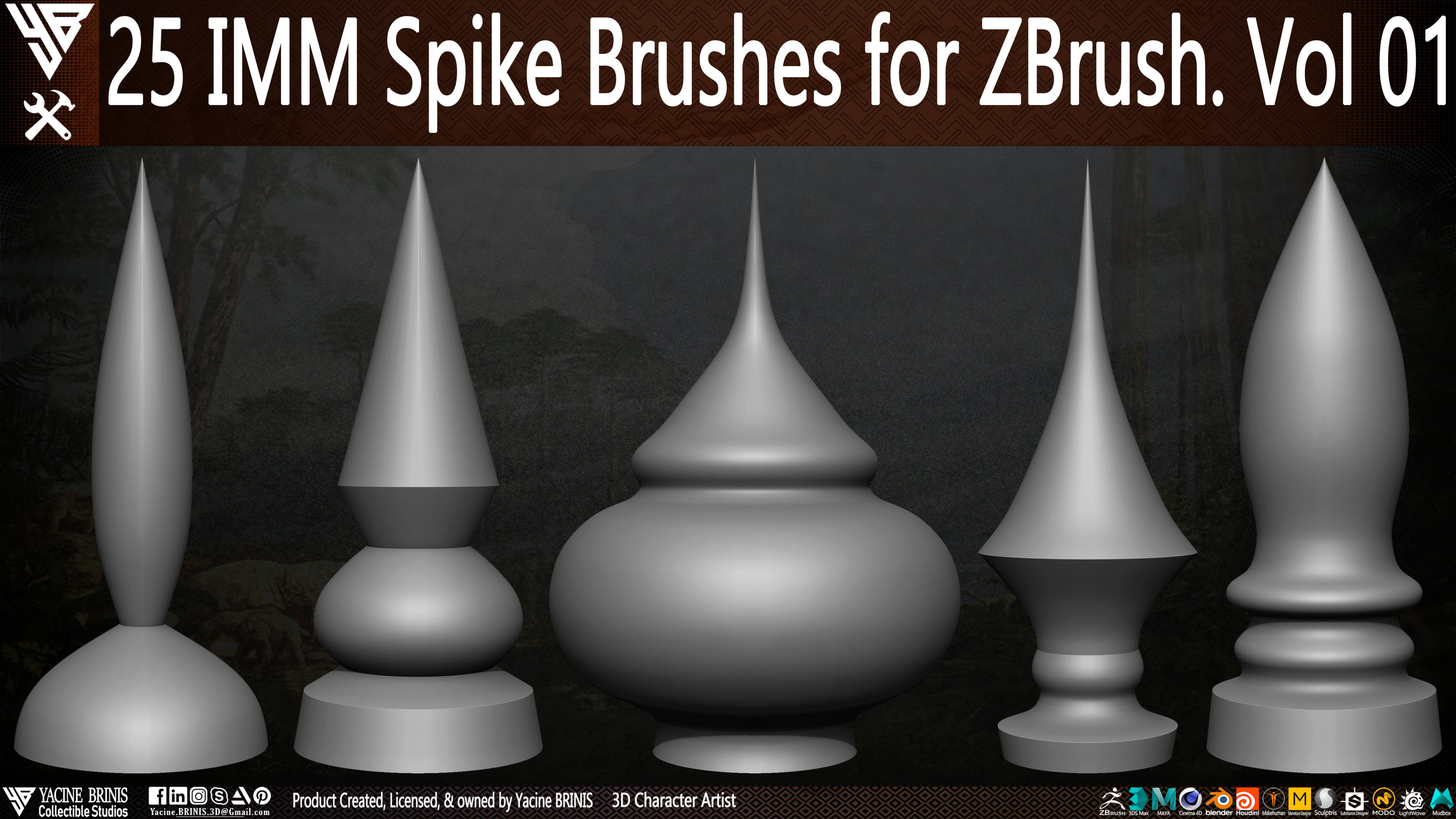 25 imm Spike Brushes for ZBrush By Yacine BRINIS Vol 01 Set 005