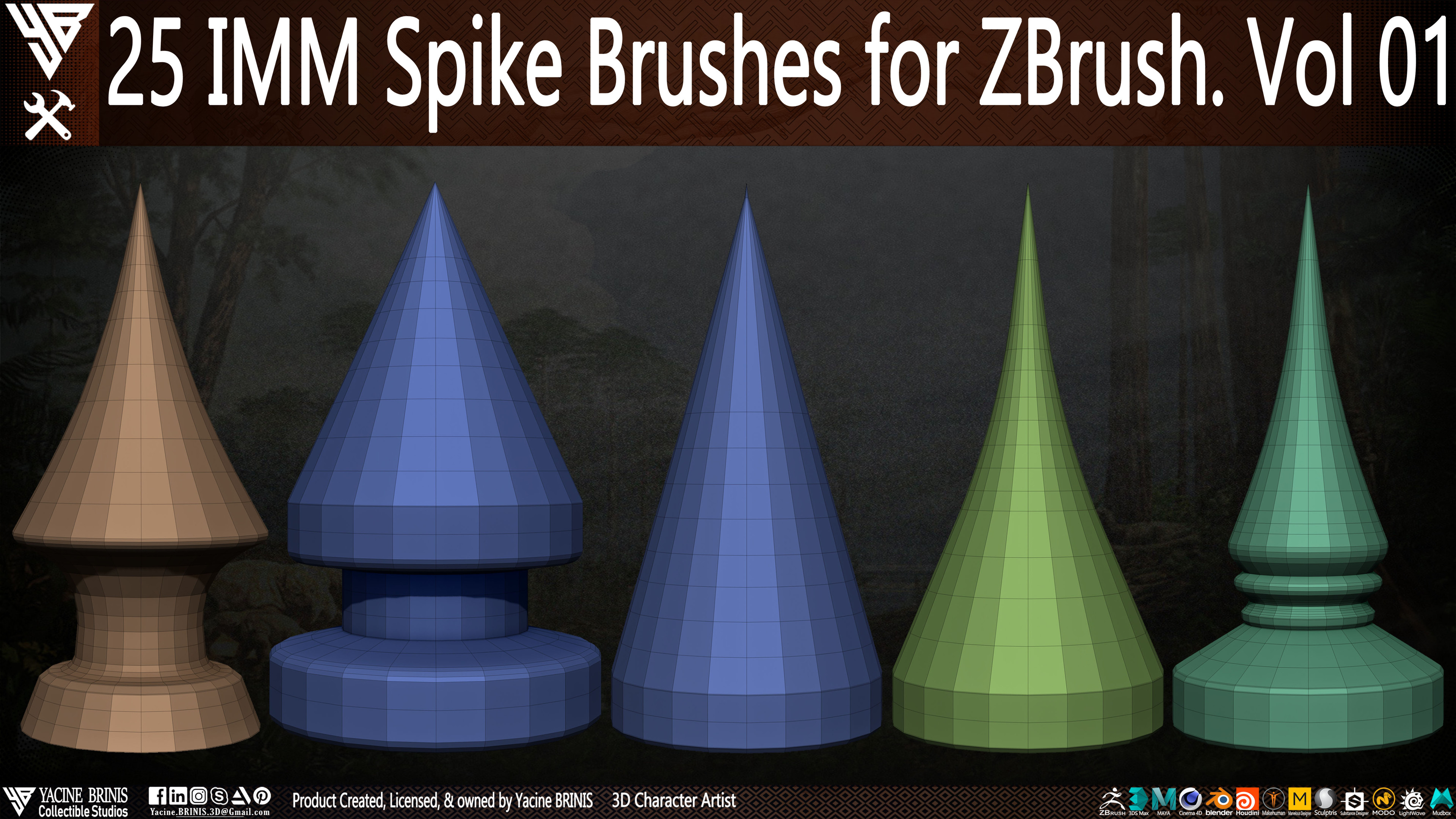 25 imm Spike Brushes for ZBrush By Yacine BRINIS Vol 01 Set 006