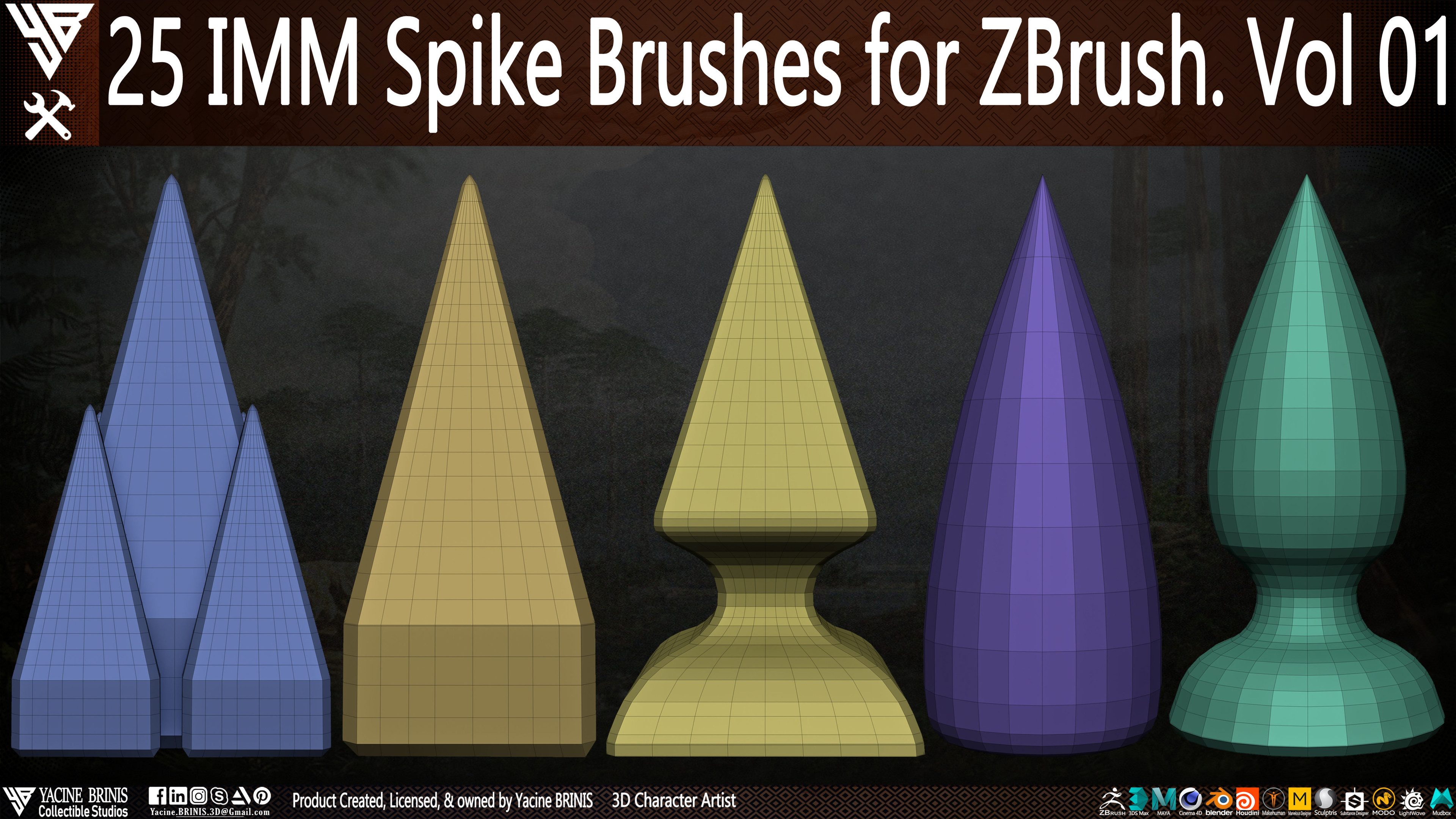 25 imm Spike Brushes for ZBrush By Yacine BRINIS Vol 01 Set 007