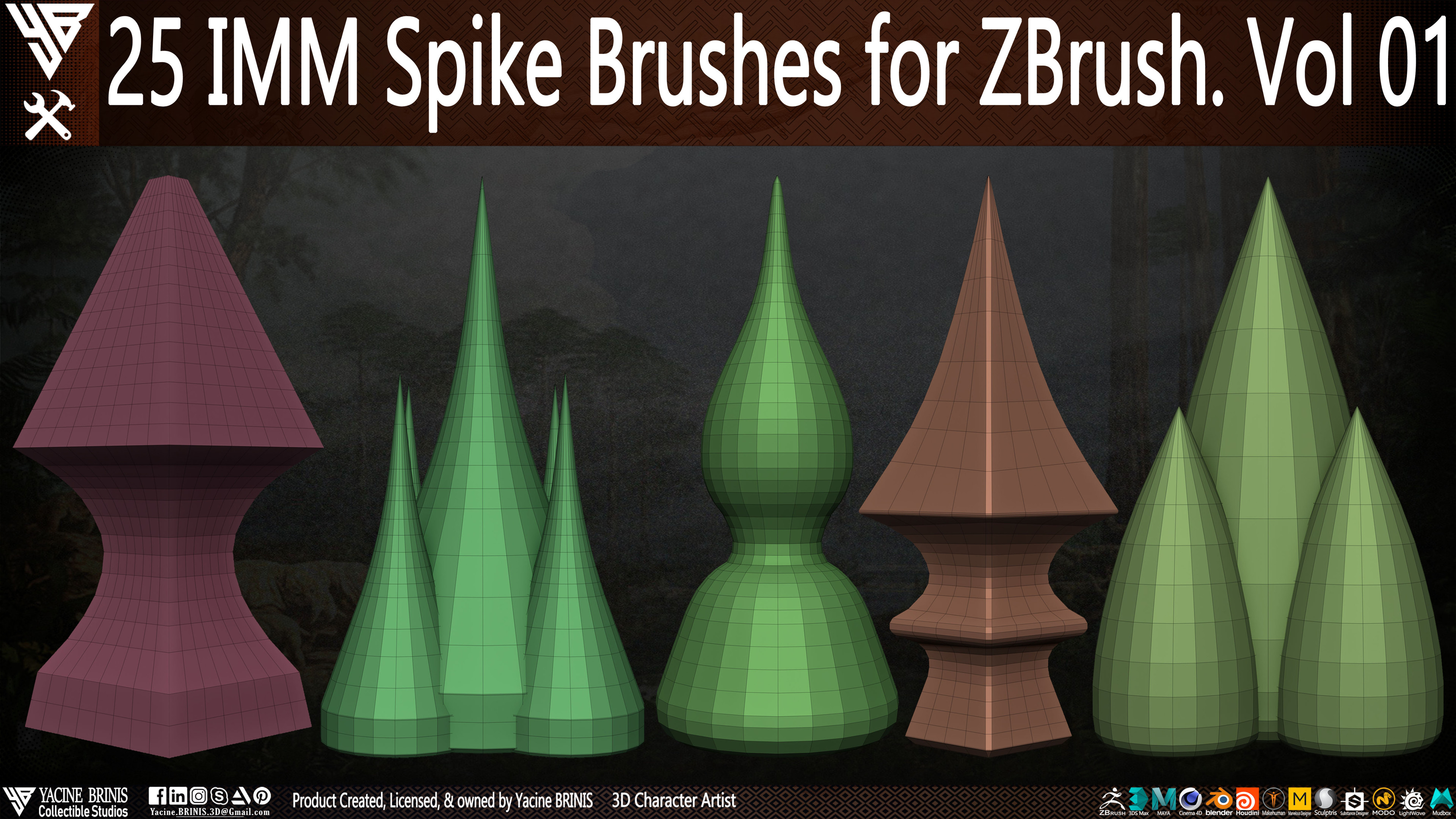 25 imm Spike Brushes for ZBrush By Yacine BRINIS Vol 01 Set 008