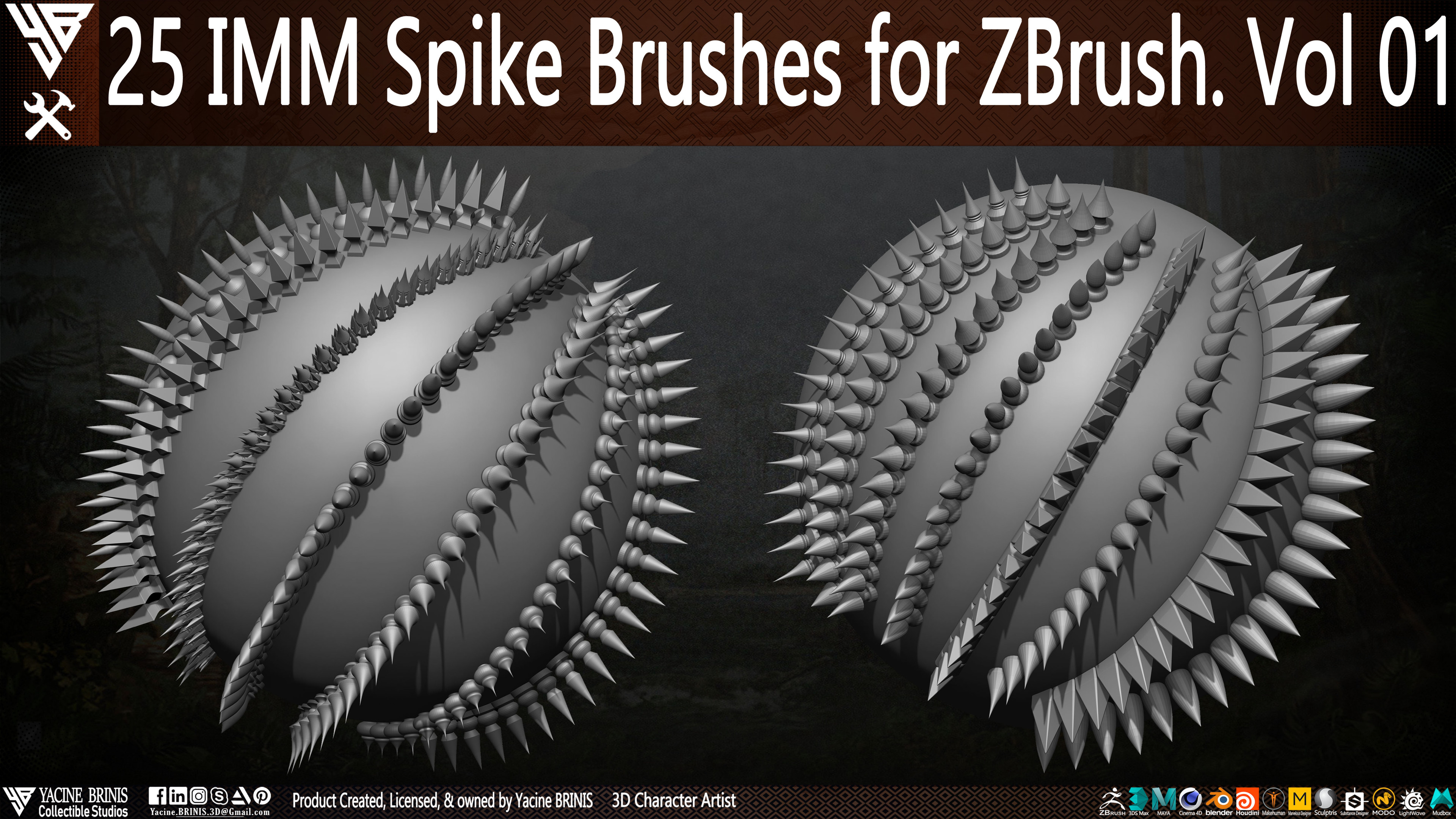 25 imm Spike Brushes for ZBrush By Yacine BRINIS Vol 01 Set 012