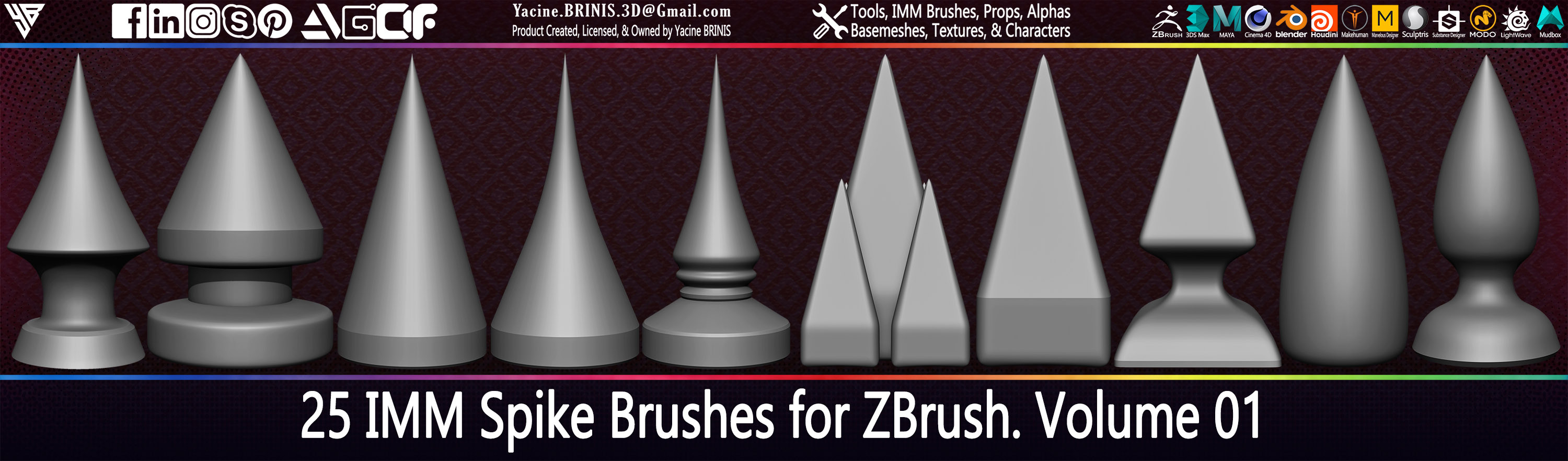 25 imm Spike Brushes for ZBrush By Yacine BRINIS Vol 01 Set 014