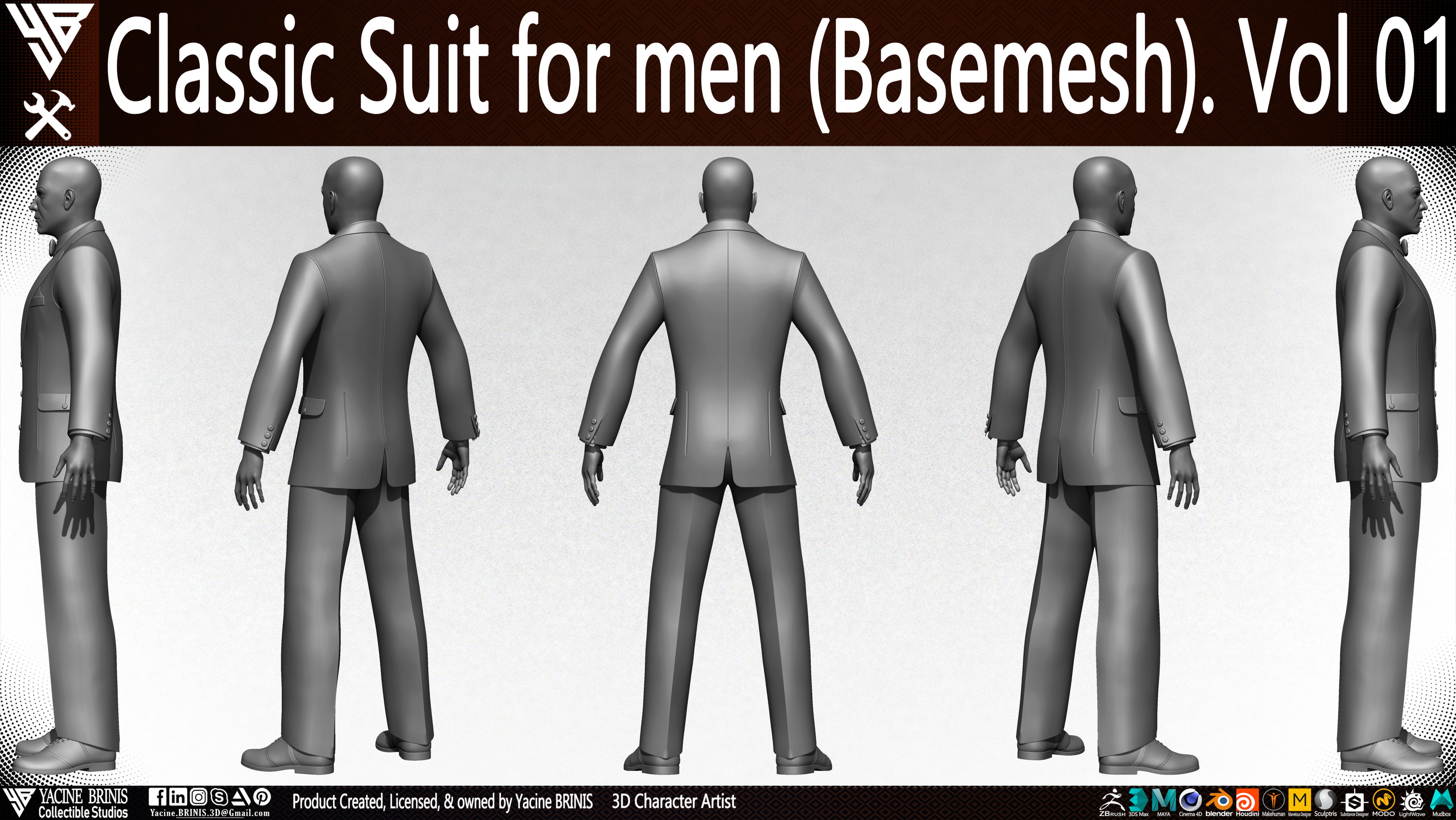 Classic Suit for men Basemesh By Yacine BRINIS Vol 01 Set 003