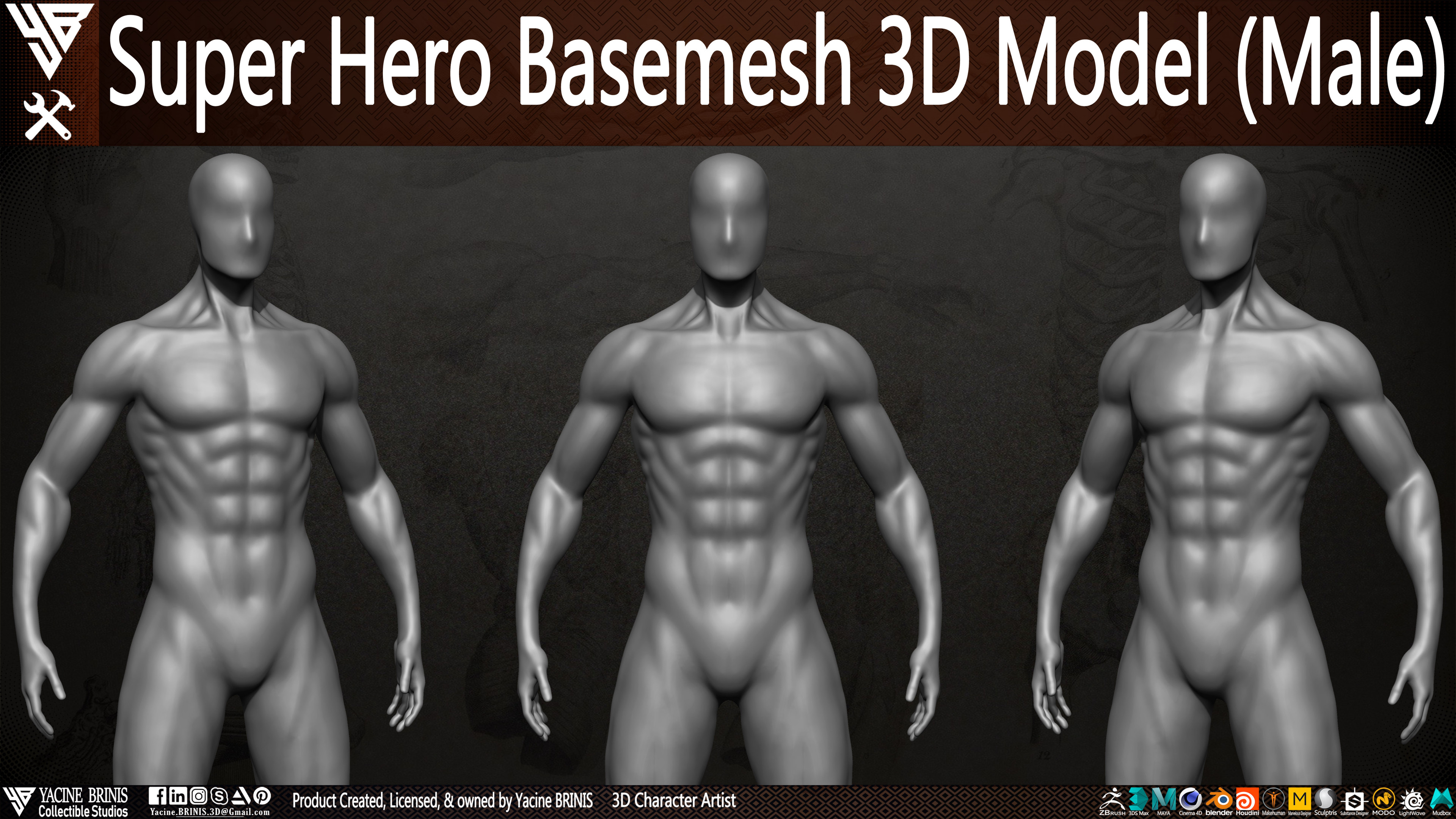 Super Hero Basemesh 3D Model Male By Yacine BRINIS Vol 01 Set 004