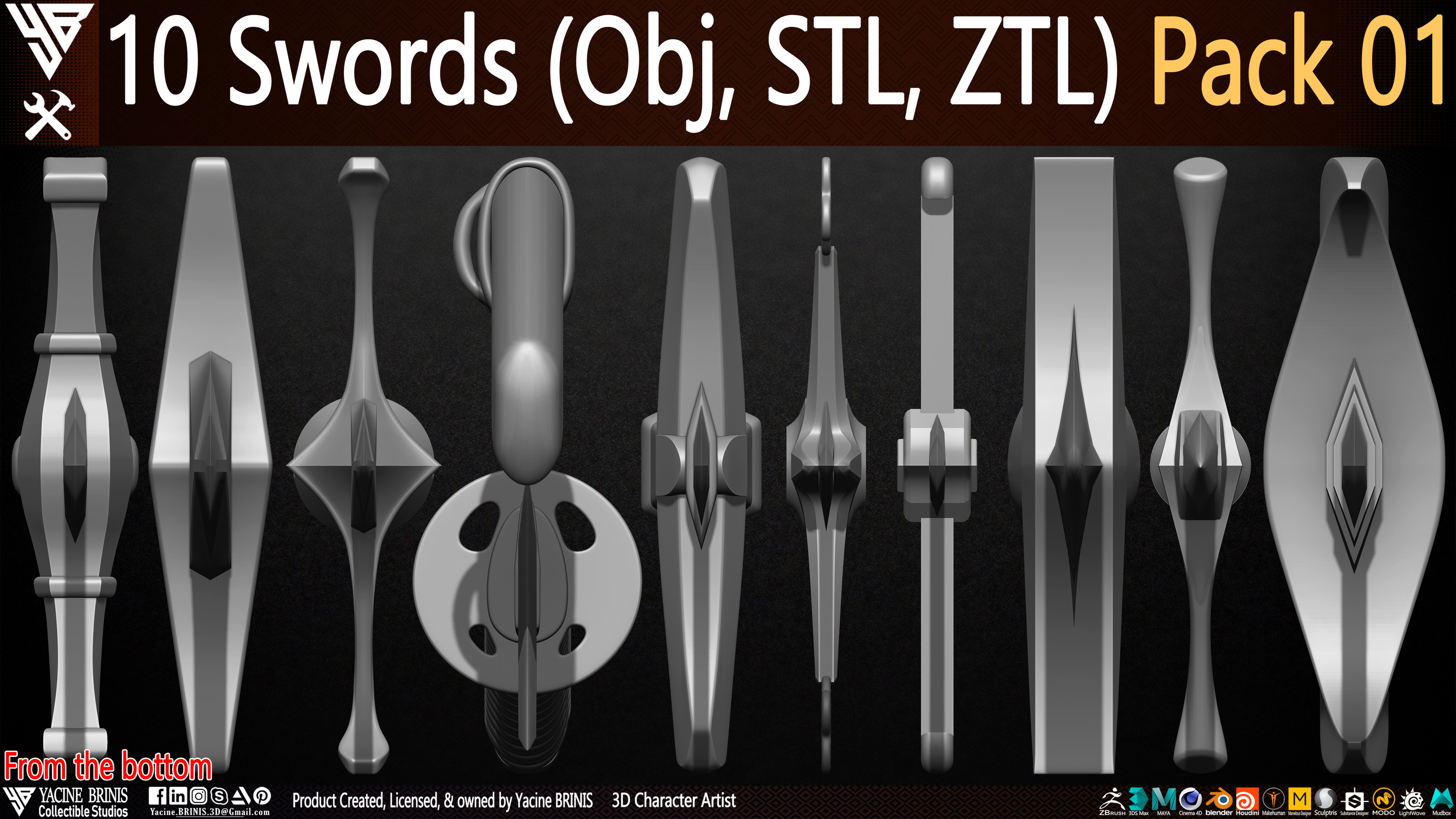 Swords Pack 01 By Yacine BRINIS (Obj, STL, ZTL) Set 004