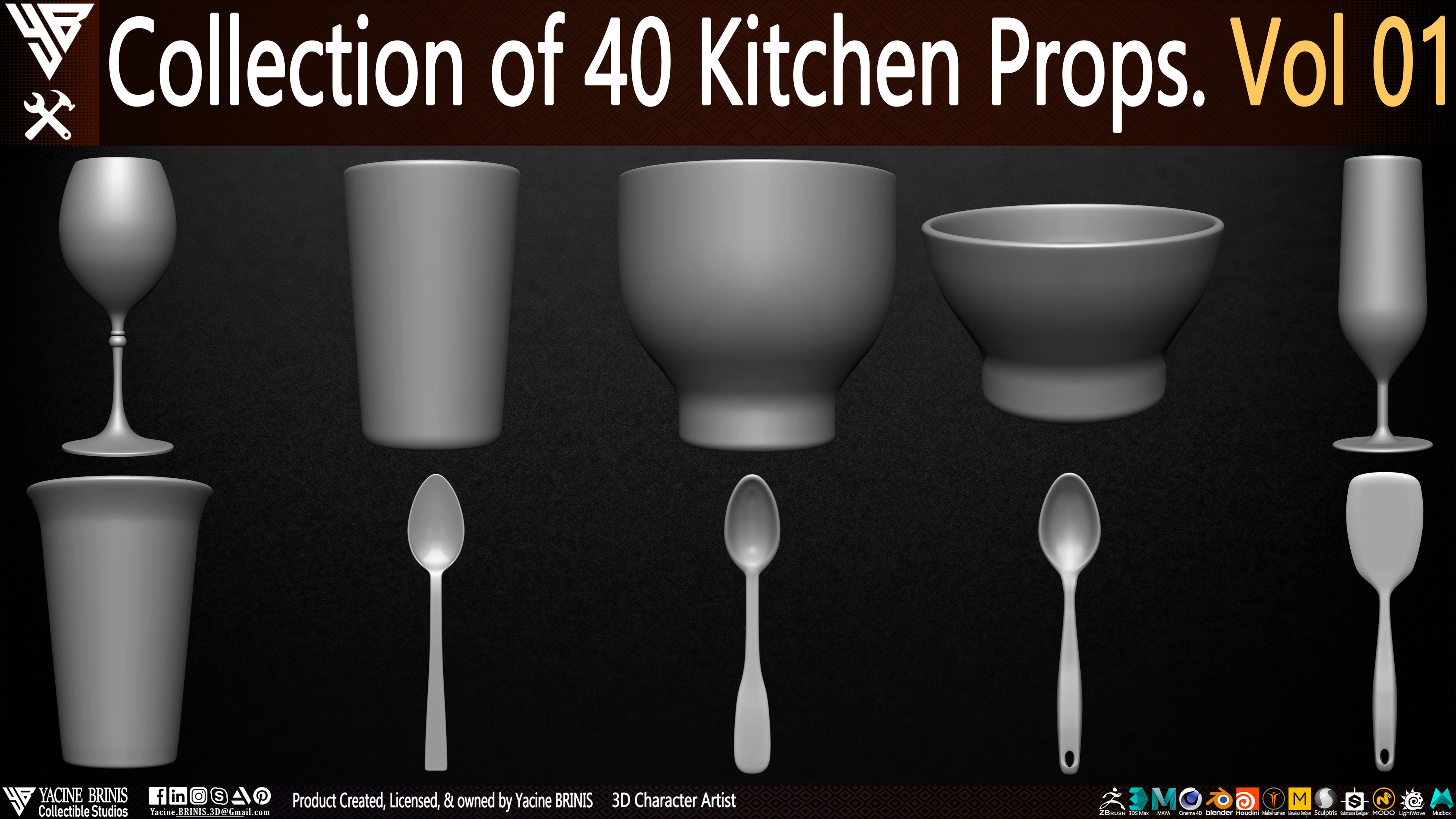 Collection of 40 Kitchen props Dishes By Yacine BRINIS Vol 01 Set 003