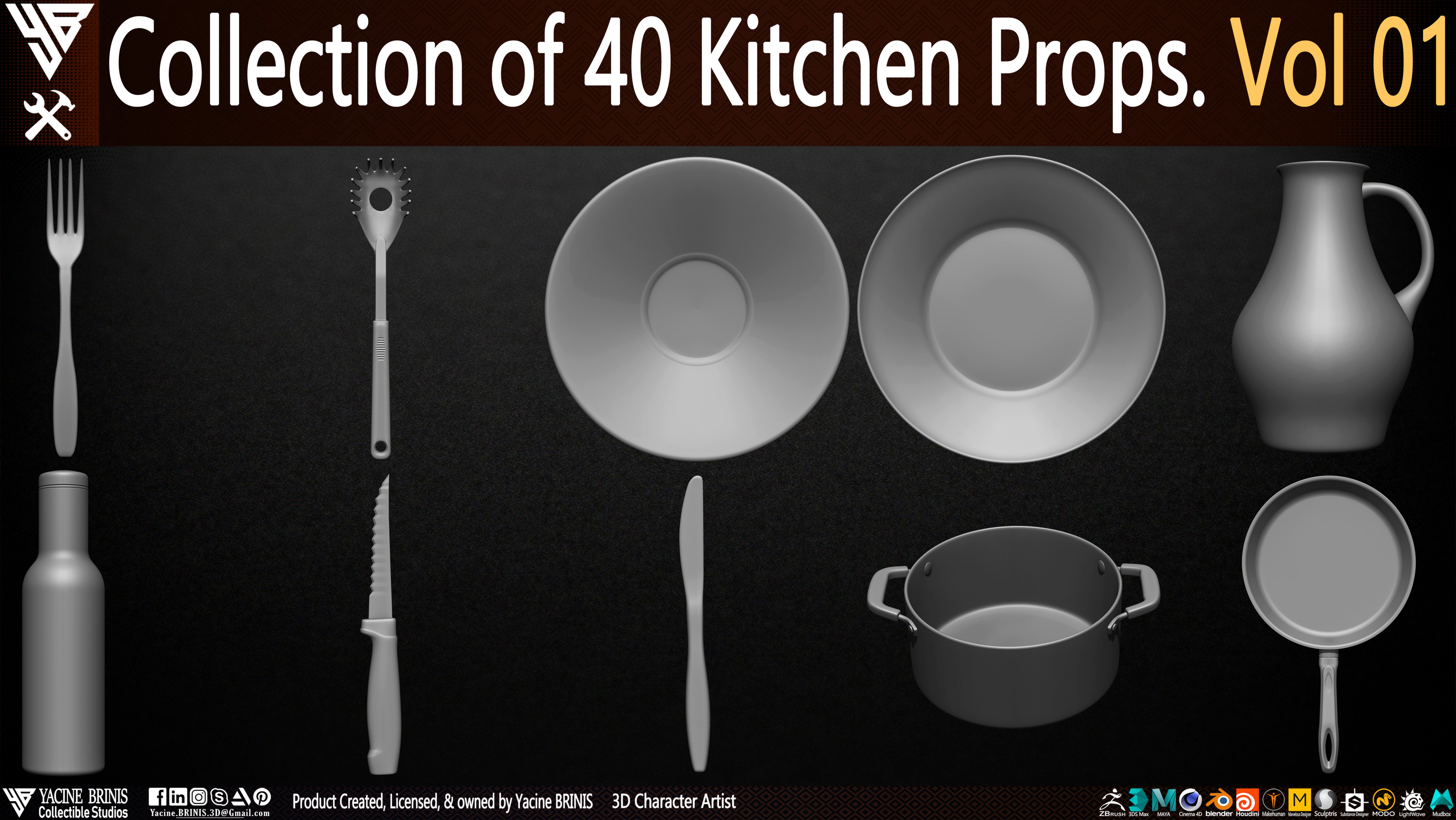 Collection of 40 Kitchen props Dishes By Yacine BRINIS Vol 01 Set 004