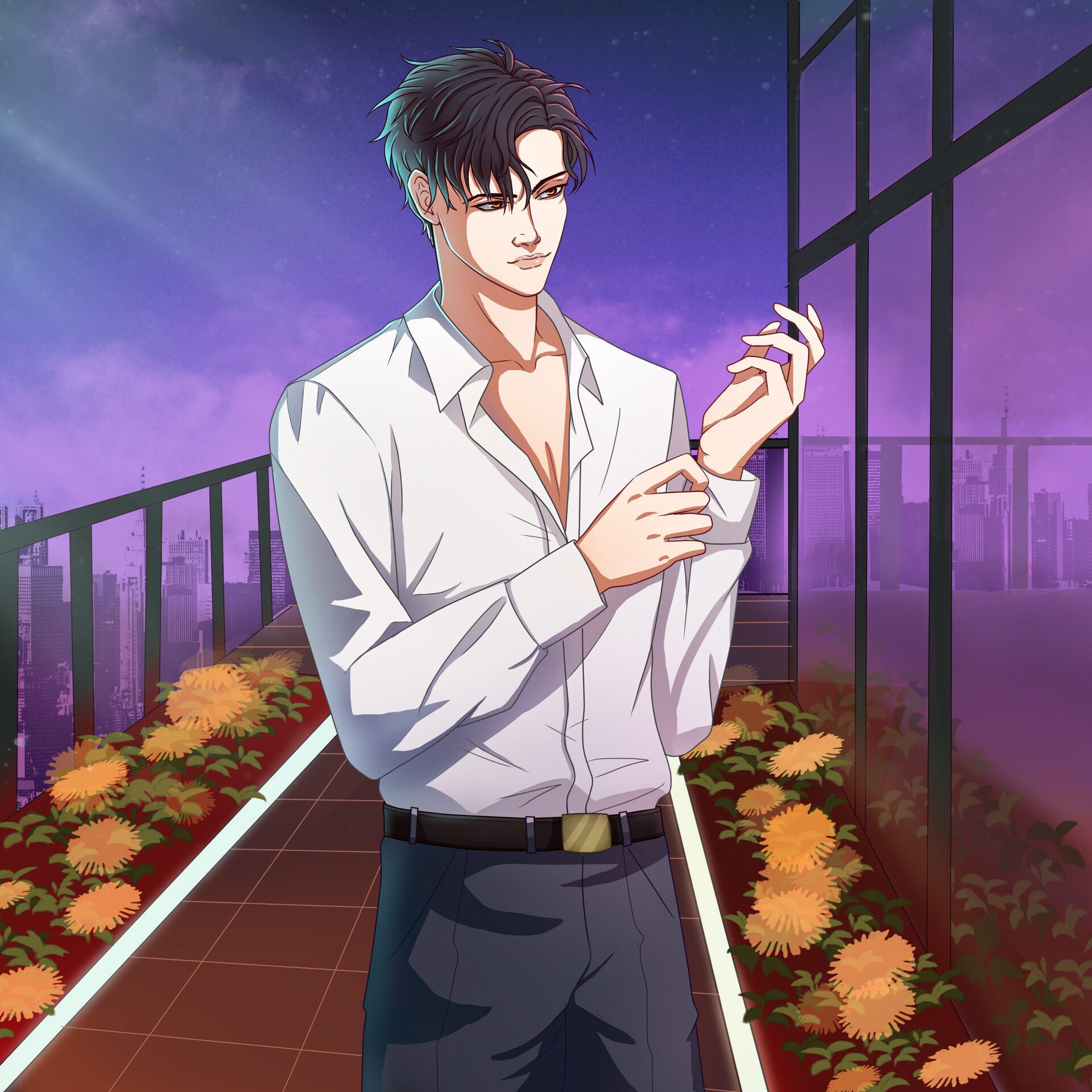 Stylish dressed anime boy Stock Illustration