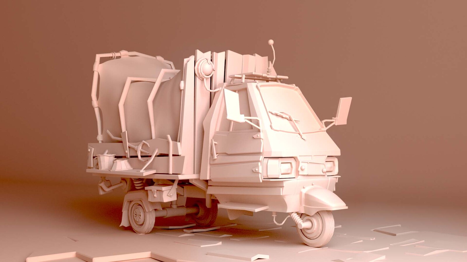 Piaggio Ape 50, wagon type, 3D model and concept 