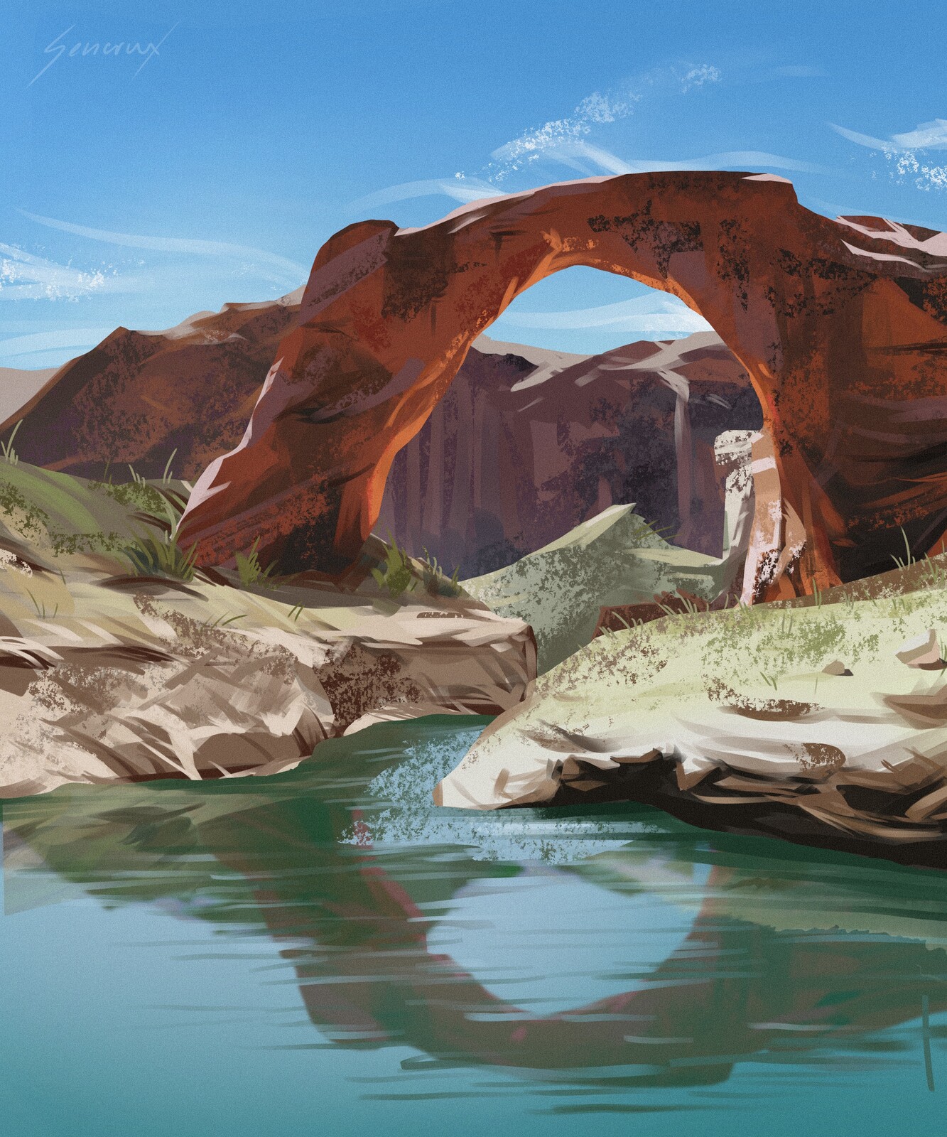 I have been really enjoying painting environments, especially hard surfaces like rocks and stone lately. I'm also falling in love with trying out textured brushes and including them into my workflow, the make painting so much more organic and efficient.