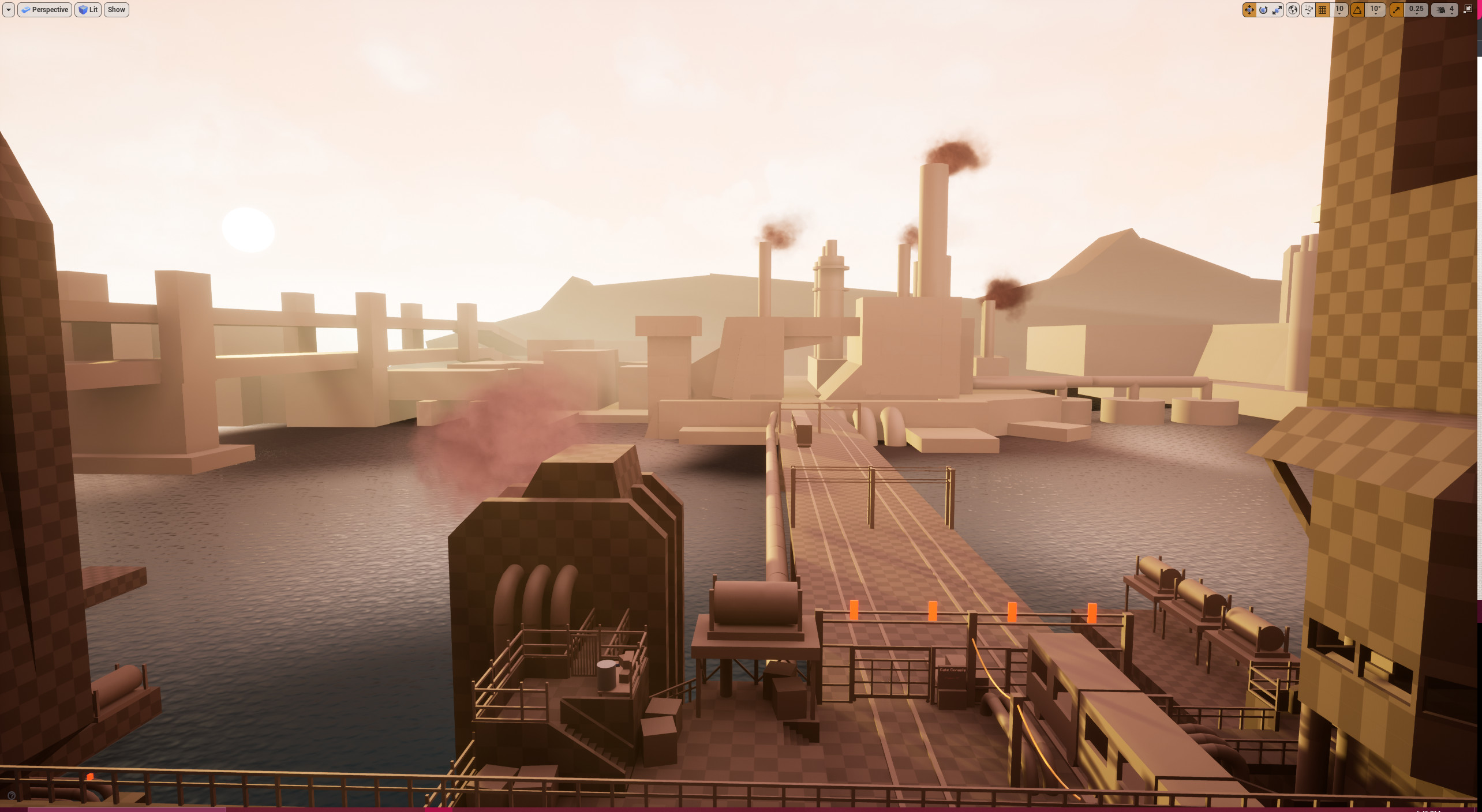 A shot of the refinery and surrounding environment.