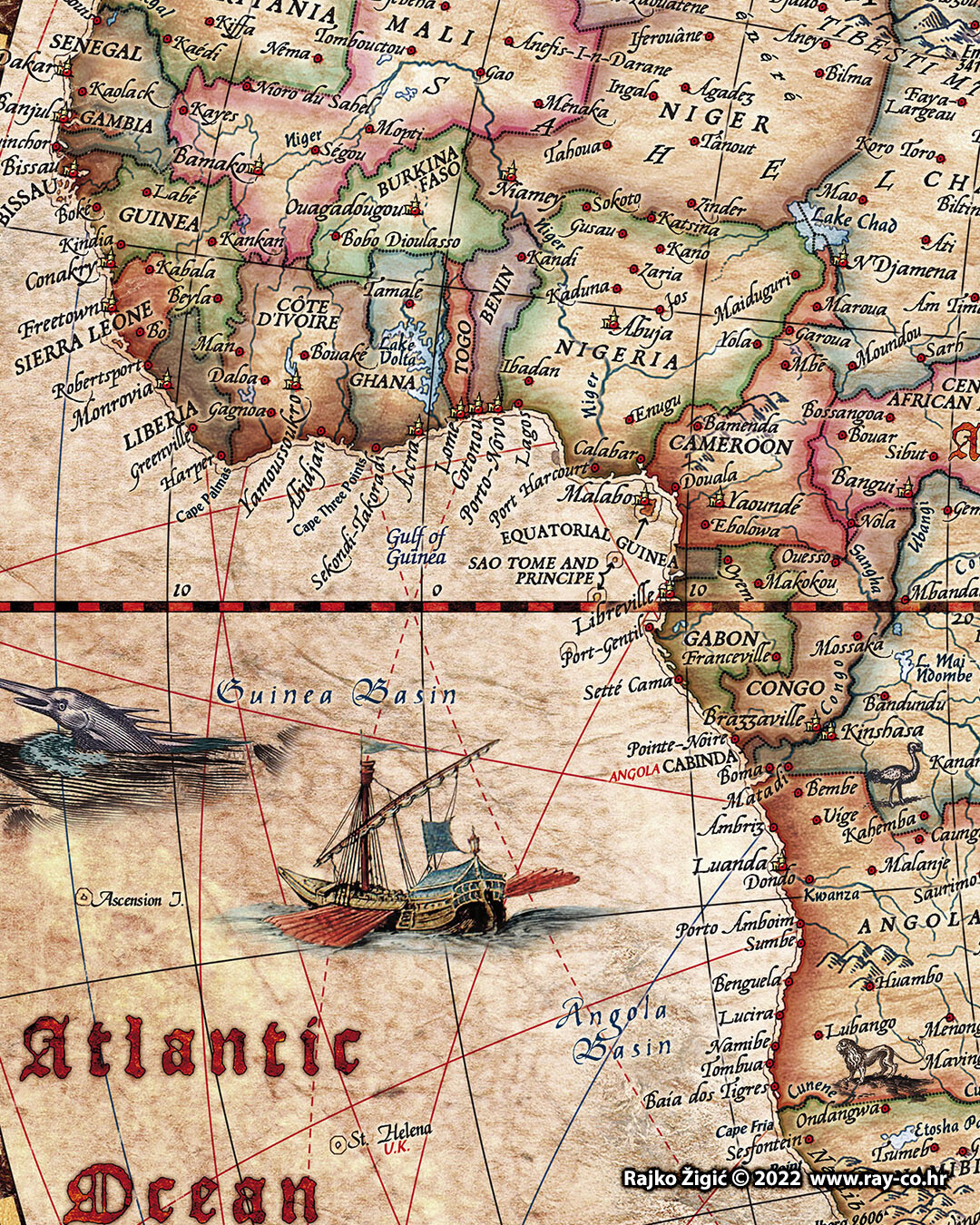 Rajko Zigic - Vintage World map 136,7 x 97,8 cm