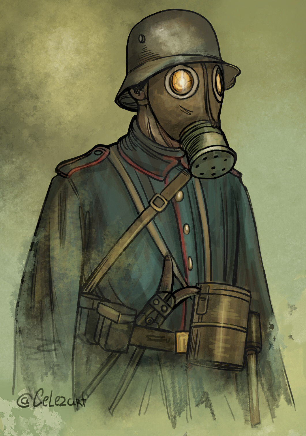 gas mask soldier drawing