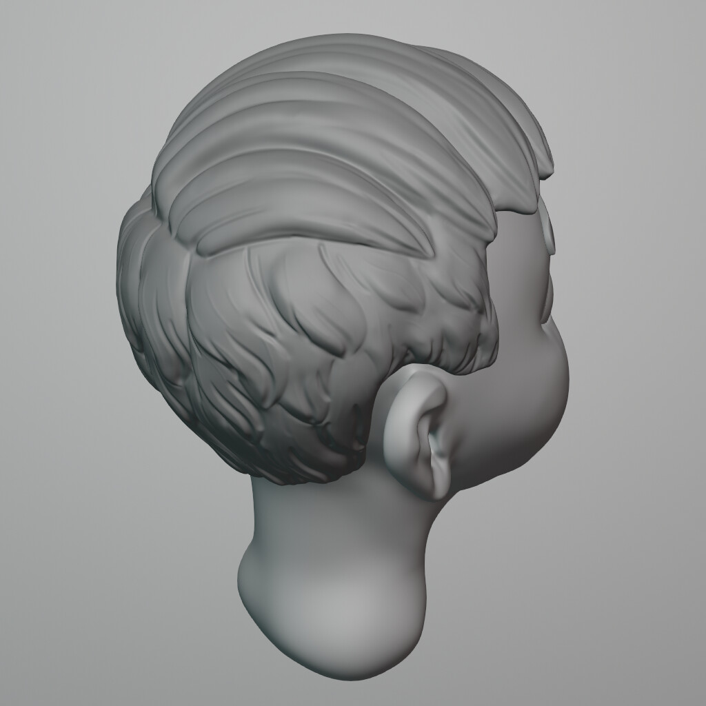 Sculpted hair details - Top and side of the hair.