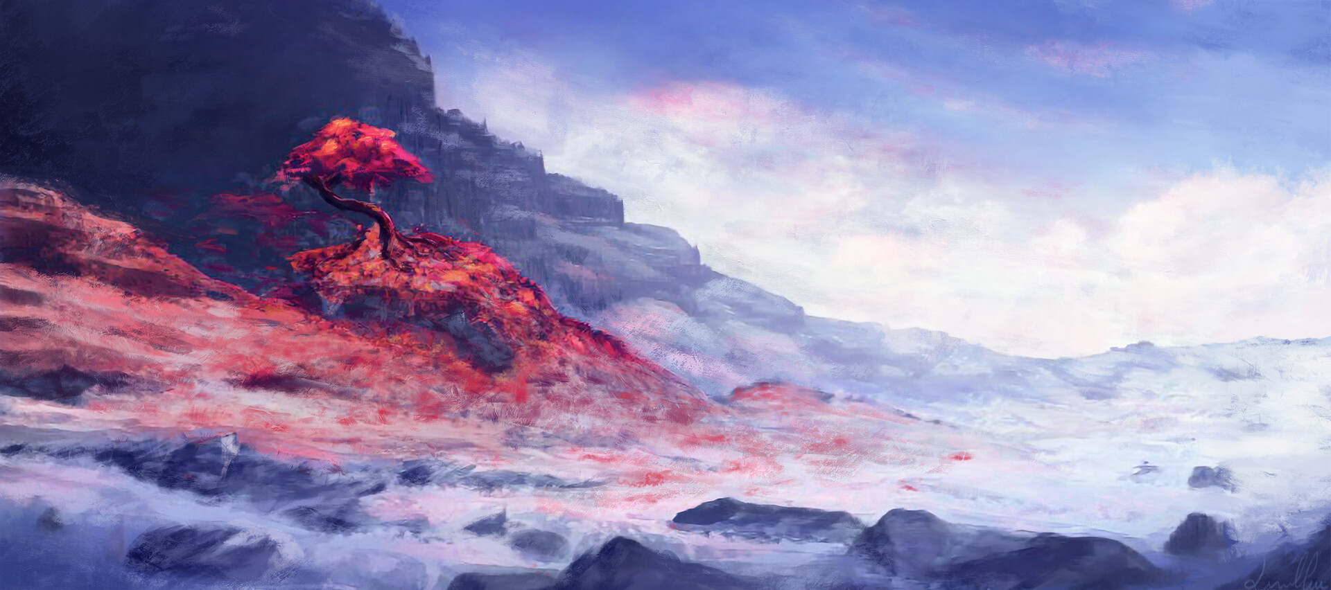 ArtStation Burning Tree 2D illustration