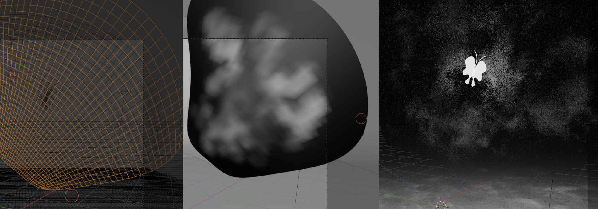 Fog material uses vertex color to mix principled shader and transparent shader.