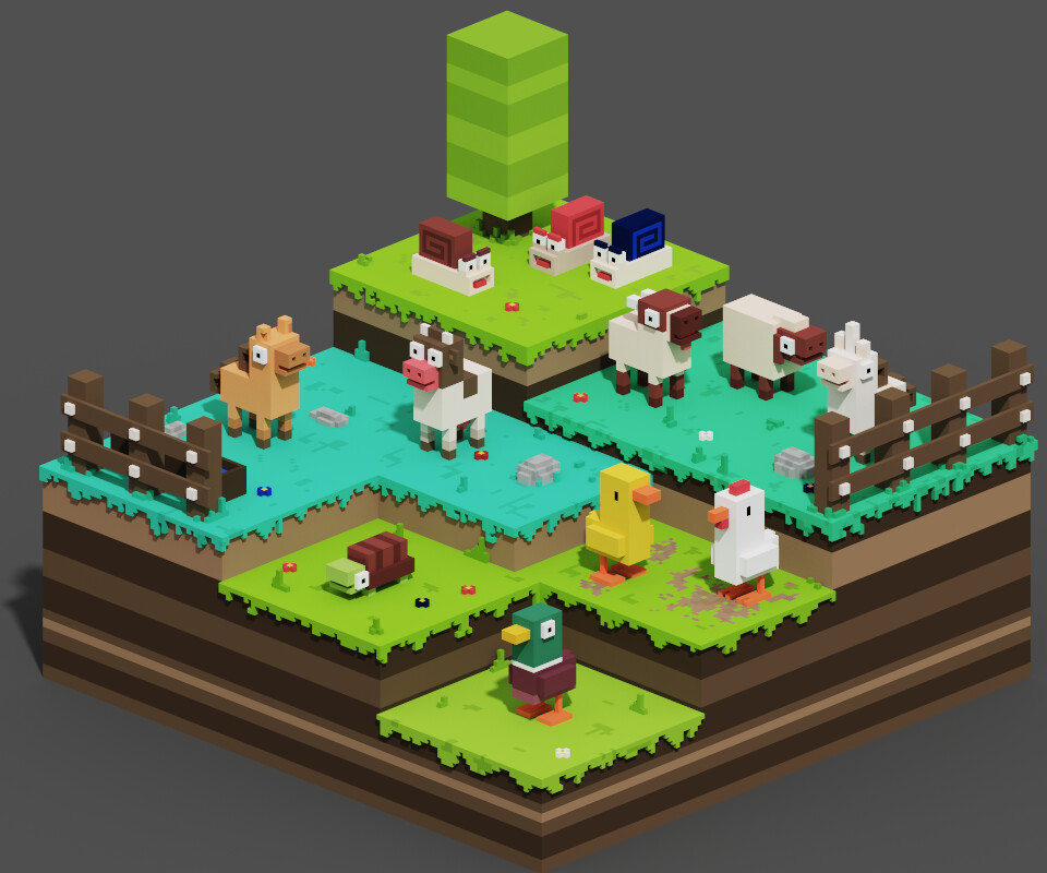 Crossy Road Style Game Voxel Assets