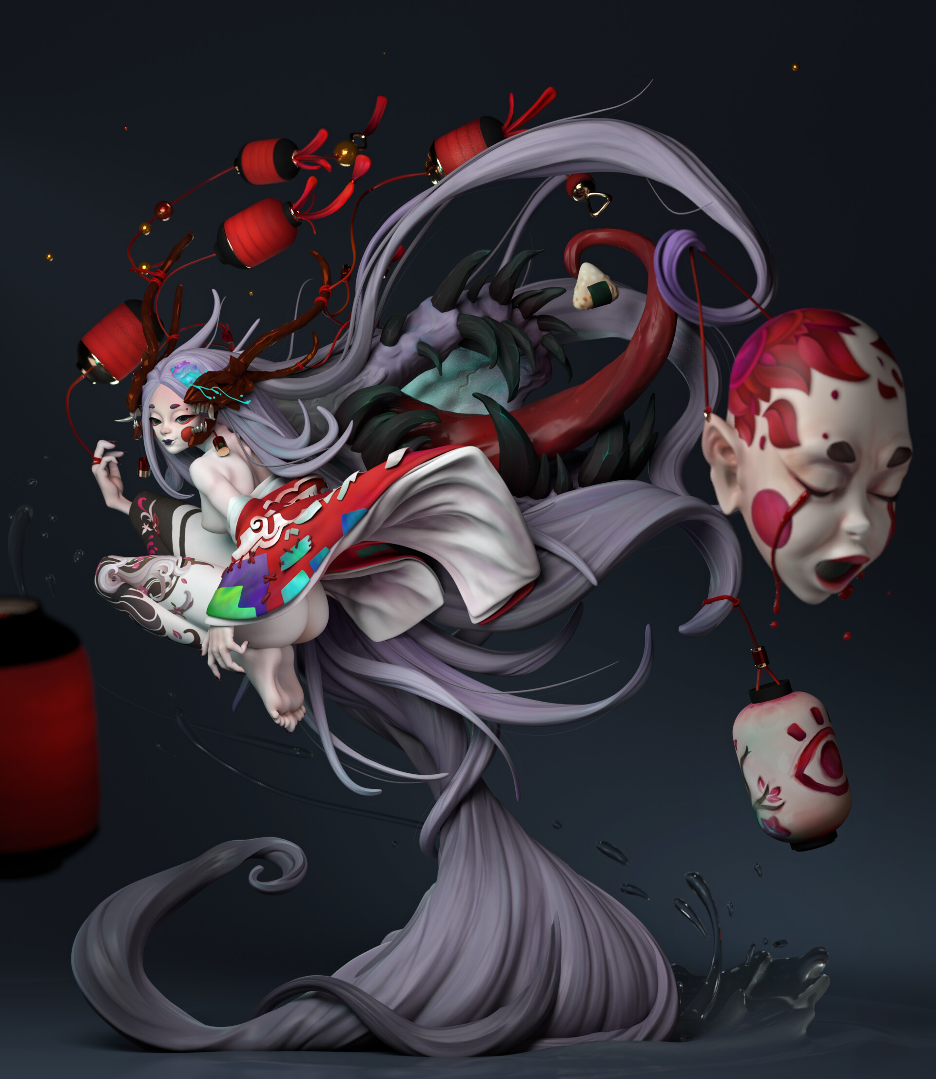 Yokai night. Футакучи Онна ужасы 2018. Onmyouji Futakuchi. Аниме арт Ёкай паук.