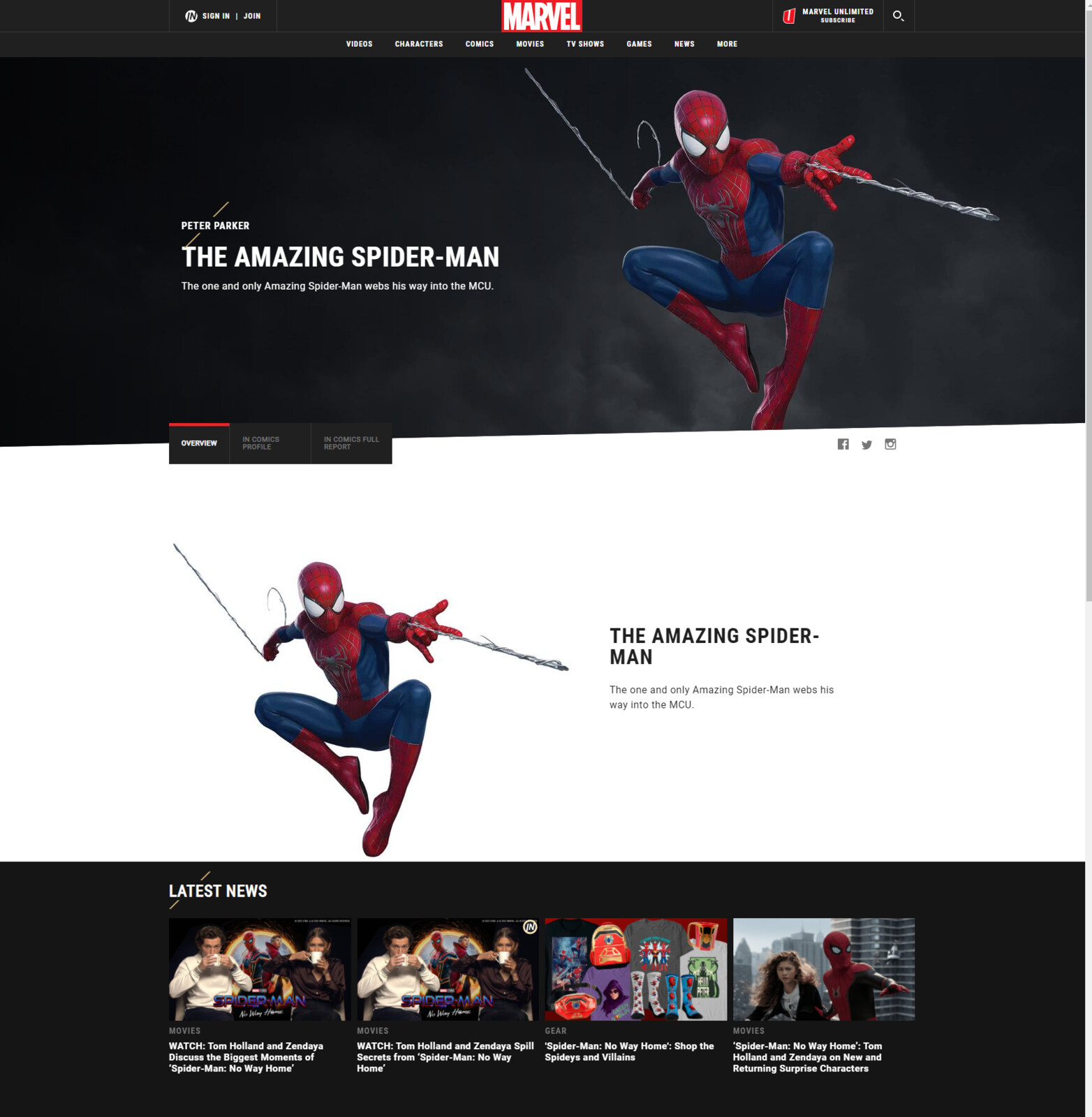 Marvel's website