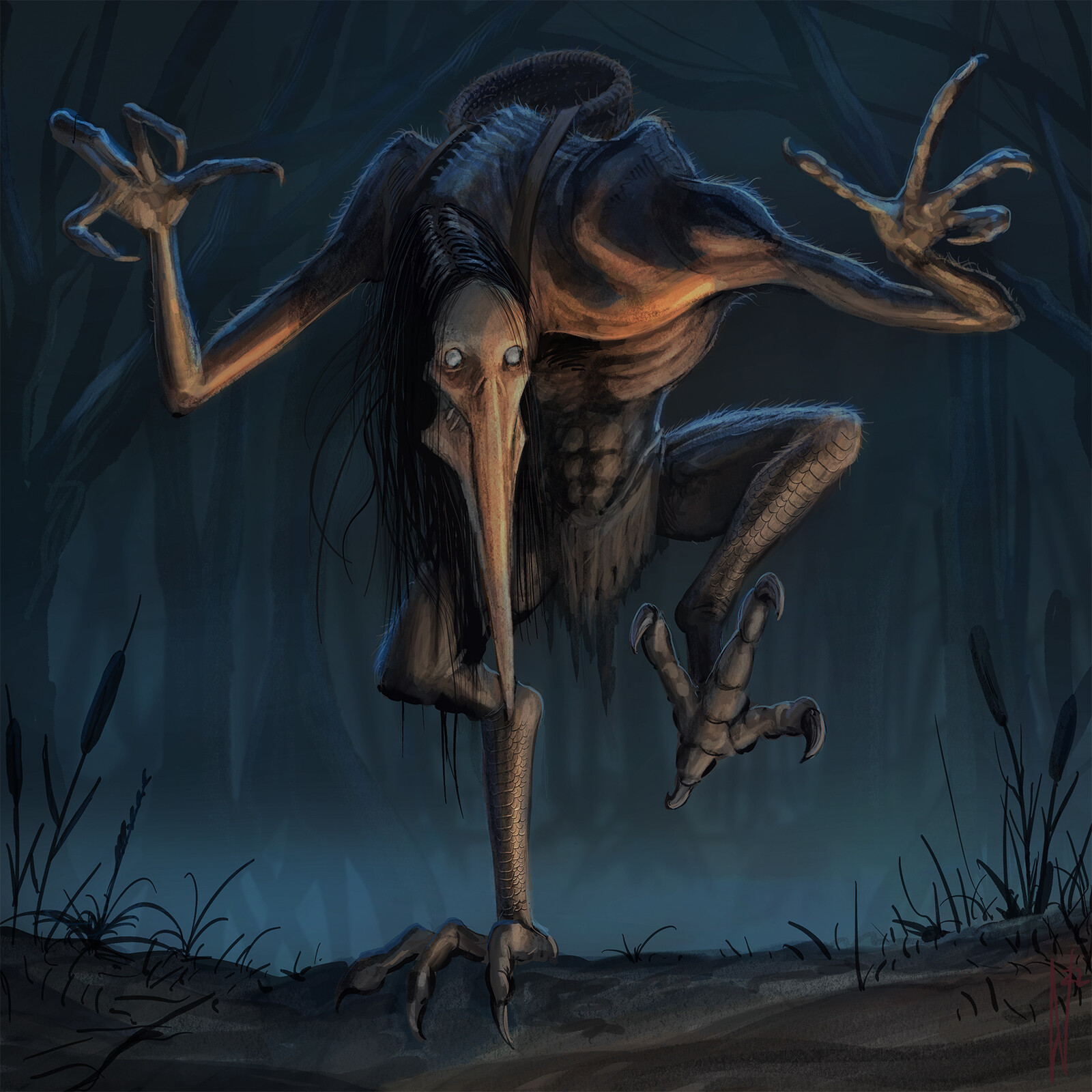 Kikimora - In Slavic mythology, Kikimora is actually a house spirit that appears by making rumbles and producing chaos. It is mostly described as humanoid, but also very often depicted with bird-like features.