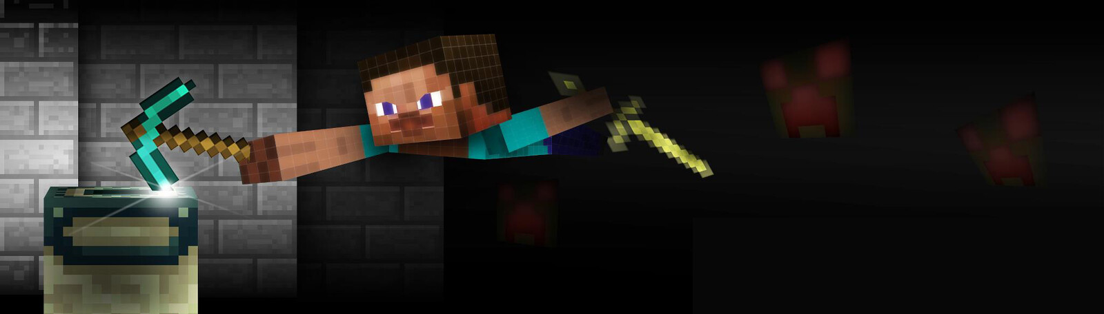 Steve (Minecraft) Diving Away From Creepers - Photoshop
