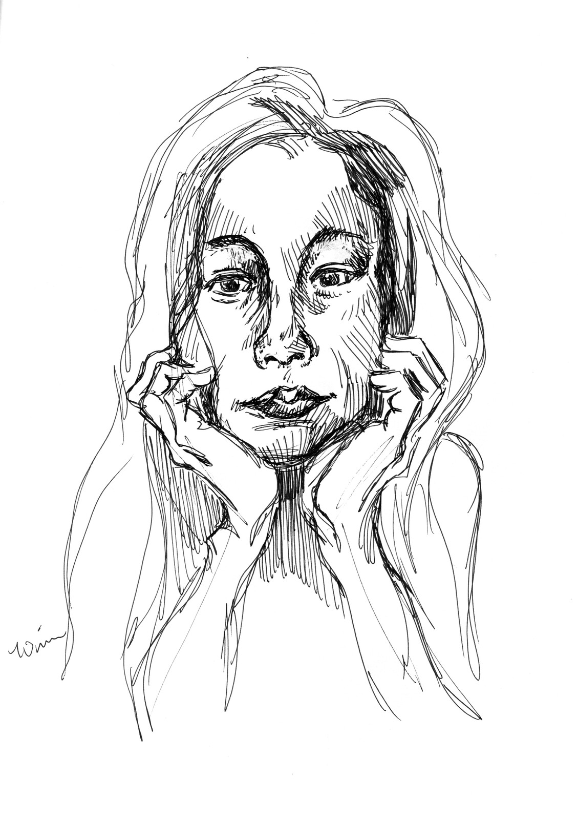A closeup in pen and ink with Quynh.