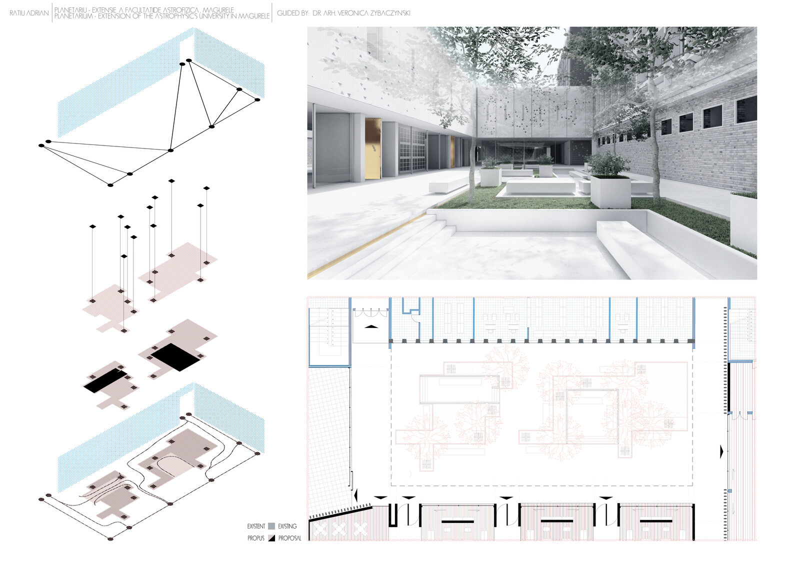 The project creates multiple spaces with different feel for each. 
1: the garden on the entry. An important step when creating the space, as it connects two other interior gardens.