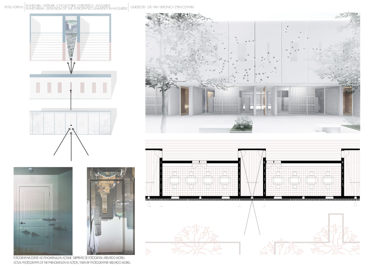 The mesh on the facade has carefully placed perforations that allow for certain visual phenomena to happen inside.