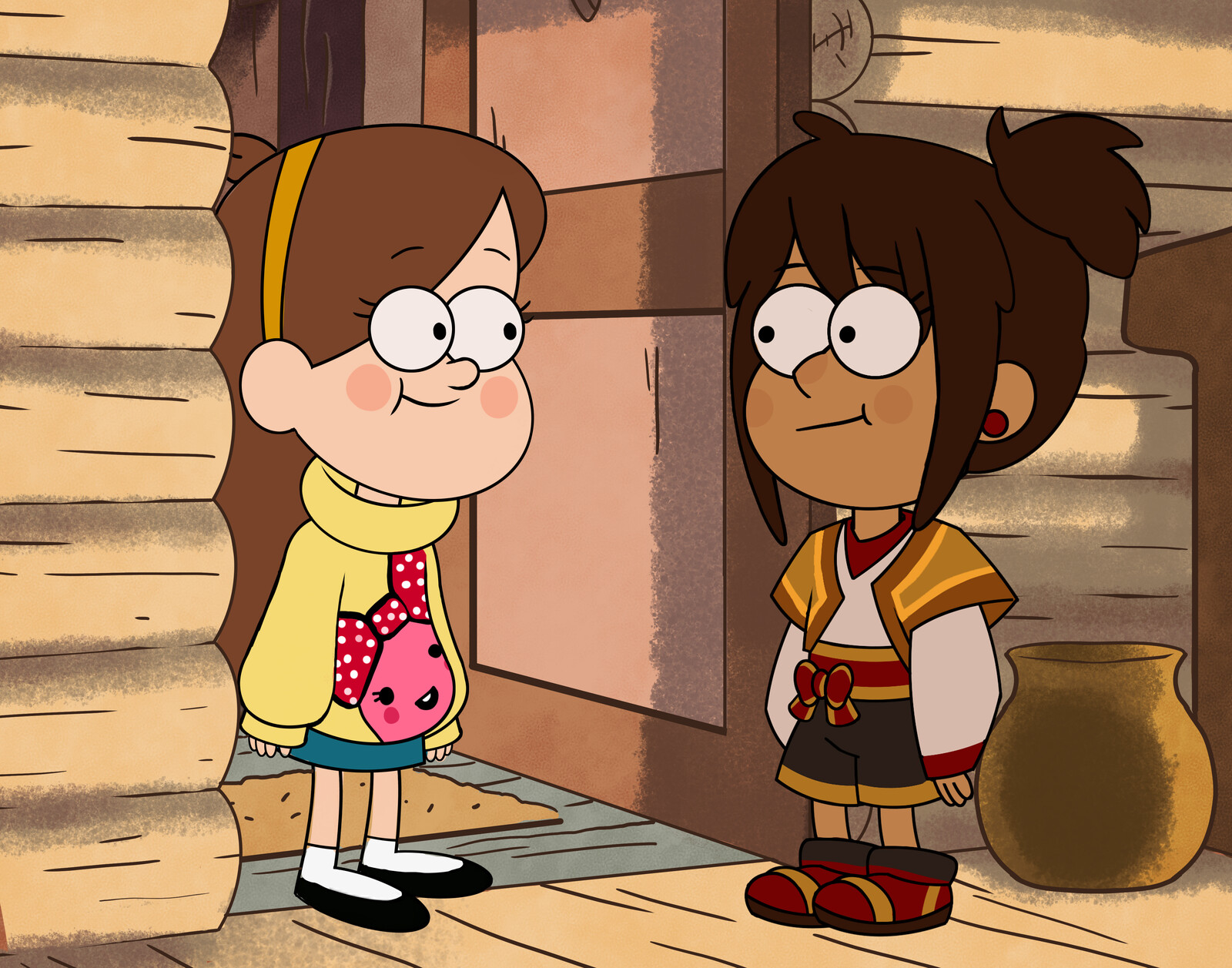 Adapting the character to Gravity Falls' style and inserting them into a recreated scene.