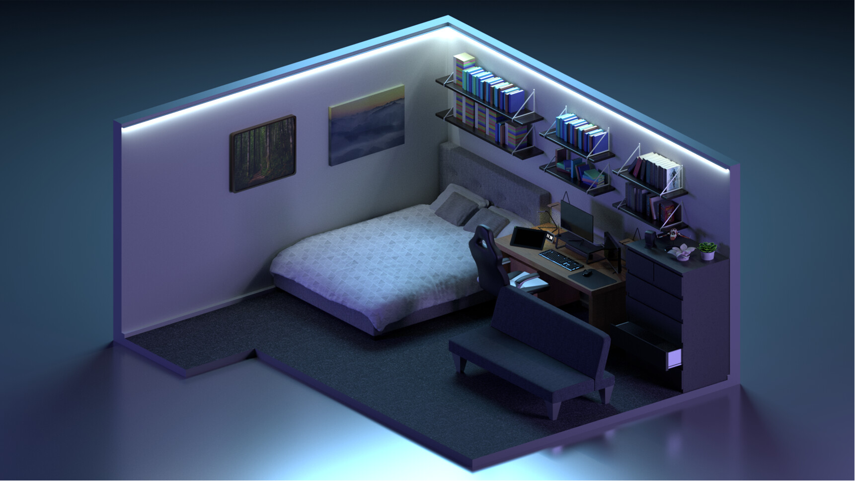 ArtStation - Isometric Bedroom Render